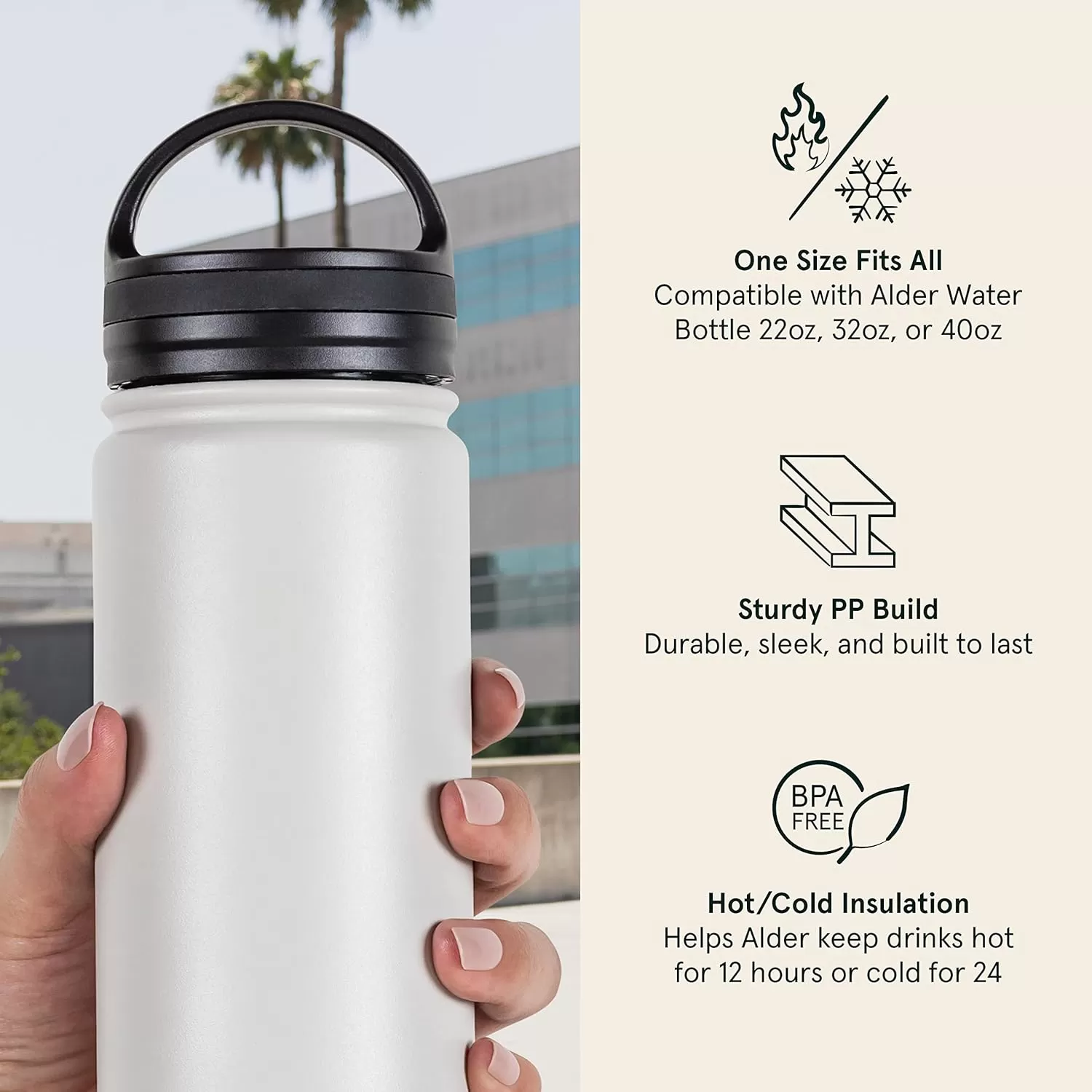 imageRetrospec Alder Wide Mouth Water Bottle Lid for Retrospec Alder Canteen Water Bottle BPA Free Plastic Water Bottle Lid with LeakResistant Seal fits 22 32 or 40 ozBlack