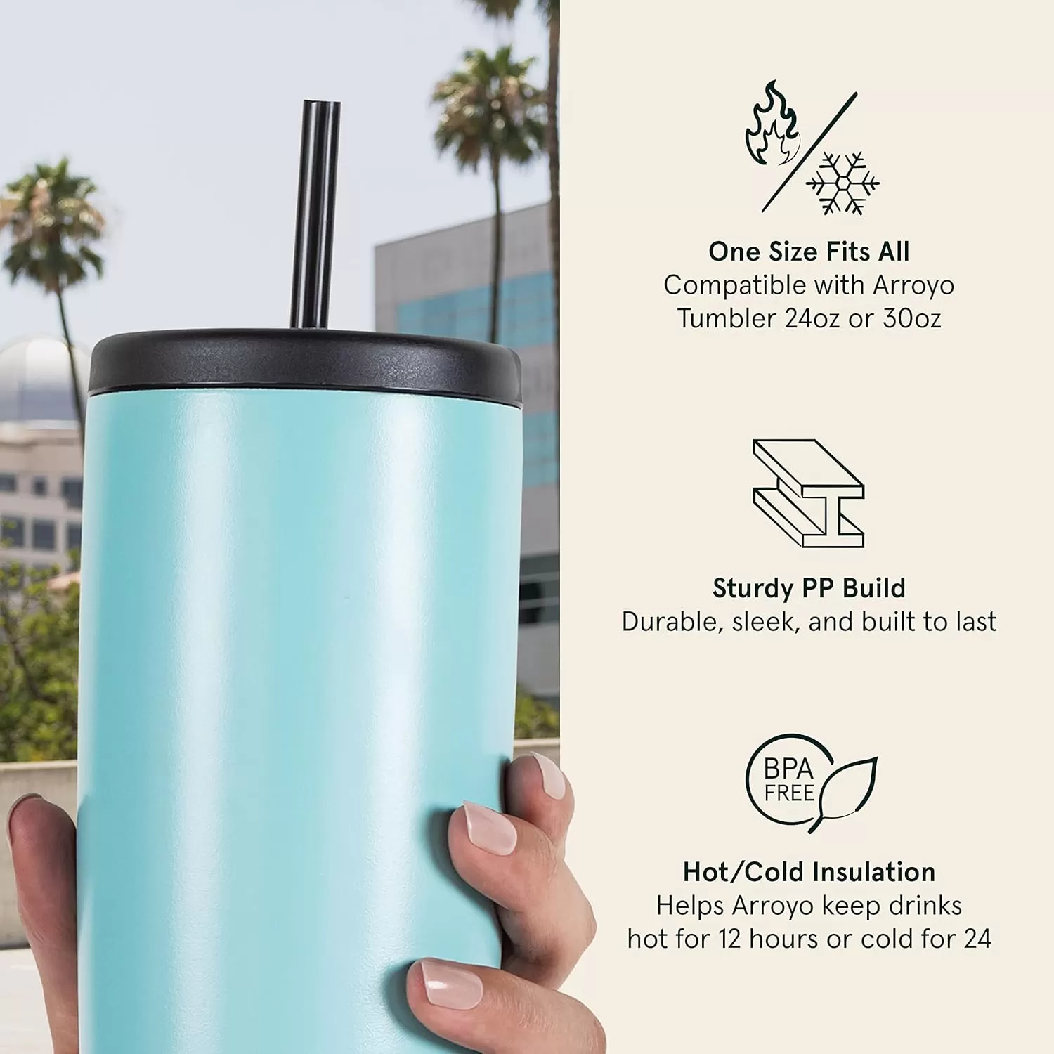 imageRetrospec Arroyo Tumbler Replacement Straw Lid for Arroyo Stainless Steel Tumbler Insulated Travel Mug BPA Free with All Day Insulation  Fits 24 30oz Tumbler Lid with Straw  BlackBlack