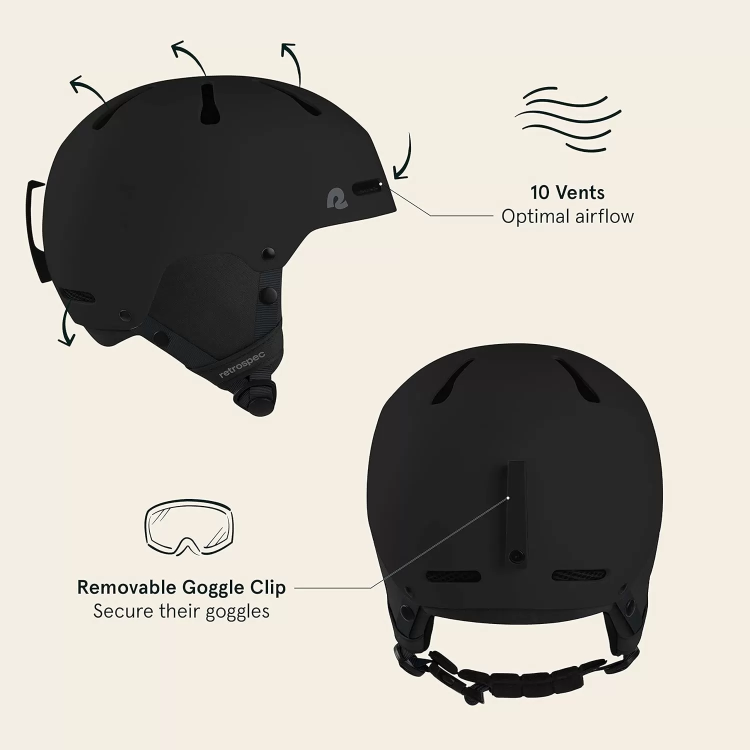 imageRetrospec Comstock Youth Ski ampamp Snowboard Helmet for Kids  Durable ABS Shell Protective EPS Foam ampamp Cooling Vents  Adjustable Fit for Boys ampamp GirlsMatte Black