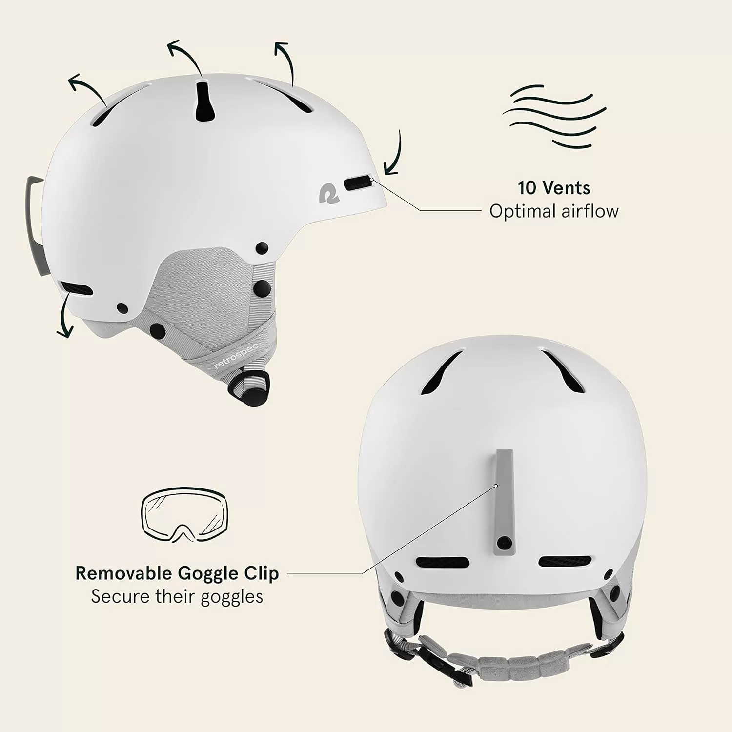 imageRetrospec Comstock Youth Ski ampamp Snowboard Helmet for Kids  Durable ABS Shell Protective EPS Foam ampamp Cooling Vents  Adjustable Fit for Boys ampamp GirlsMatte White