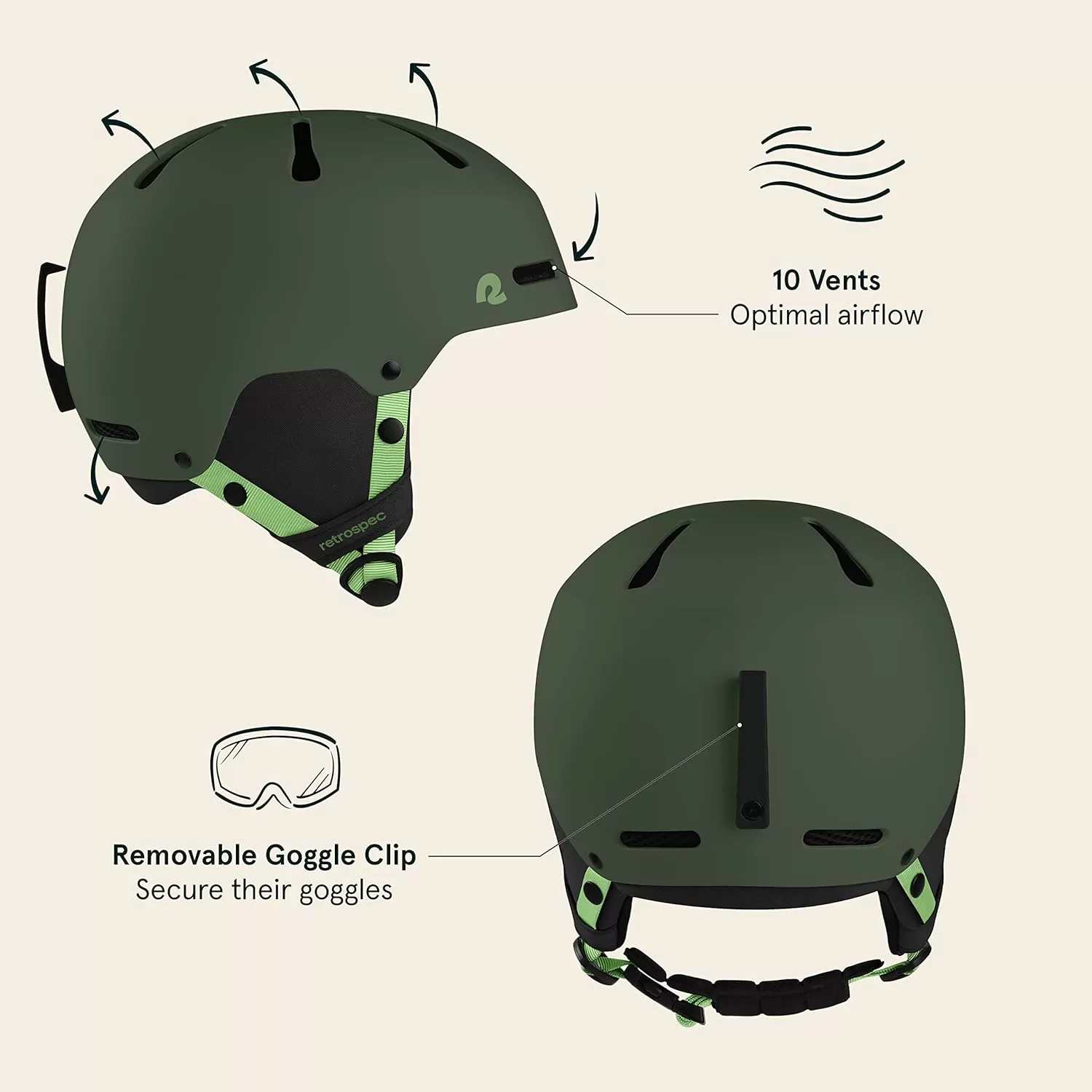 imageRetrospec Comstock Youth Ski ampamp Snowboard Helmet for Kids  Durable ABS Shell Protective EPS Foam ampamp Cooling Vents  Adjustable Fit for Boys ampamp GirlsMatte Forest