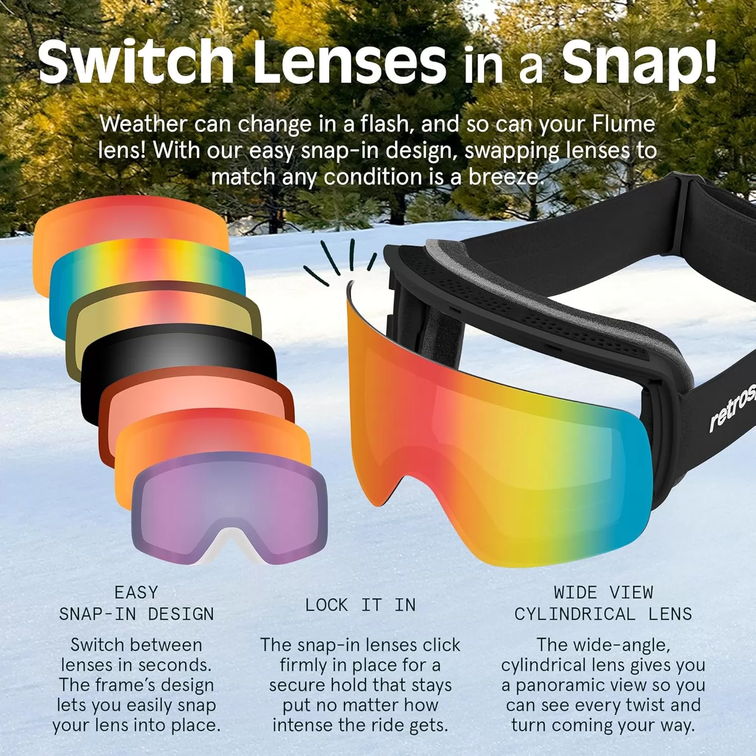 imageRetrospec Flume Ski Goggles for Men and Women UV Protection Over Glasses AntiFog Scratch ResistantMatte AbaloneJasper