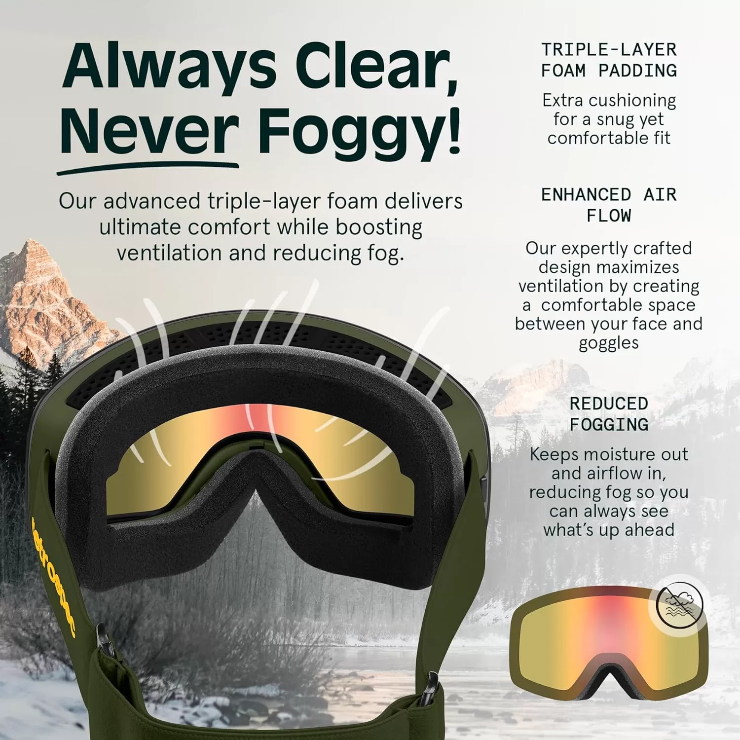 imageRetrospec Flume Ski Goggles for Men and Women UV Protection Over Glasses AntiFog Scratch ResistantMatte BlackKaleido