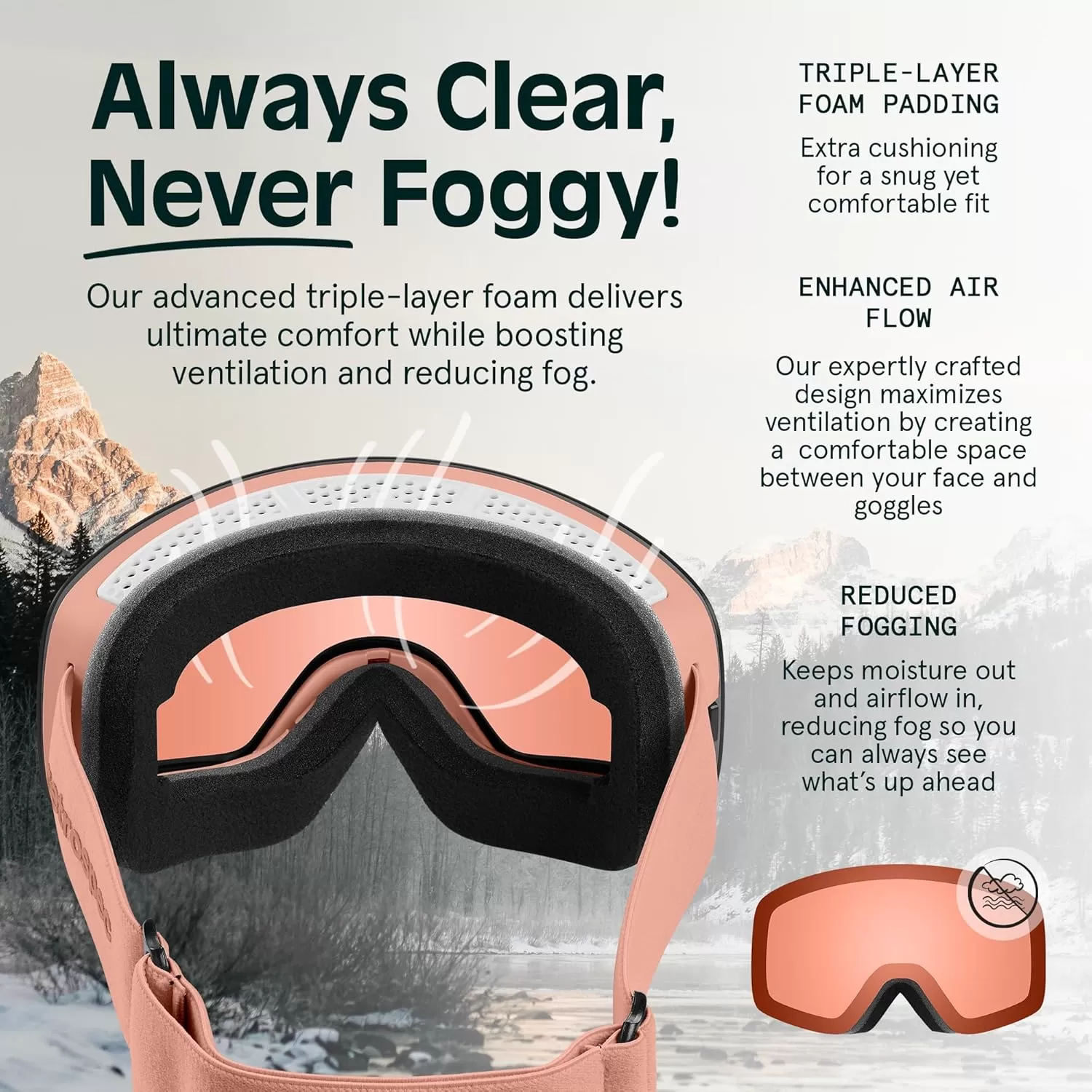 imageRetrospec Flume Ski Goggles for Men and Women UV Protection Over Glasses AntiFog Scratch ResistantMatte BlackMirror Polarized