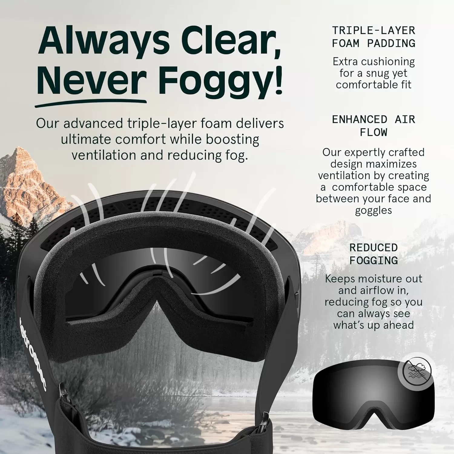 imageRetrospec Flume Ski Goggles for Men and Women UV Protection Over Glasses AntiFog Scratch ResistantMatte BlackMirror Polarized