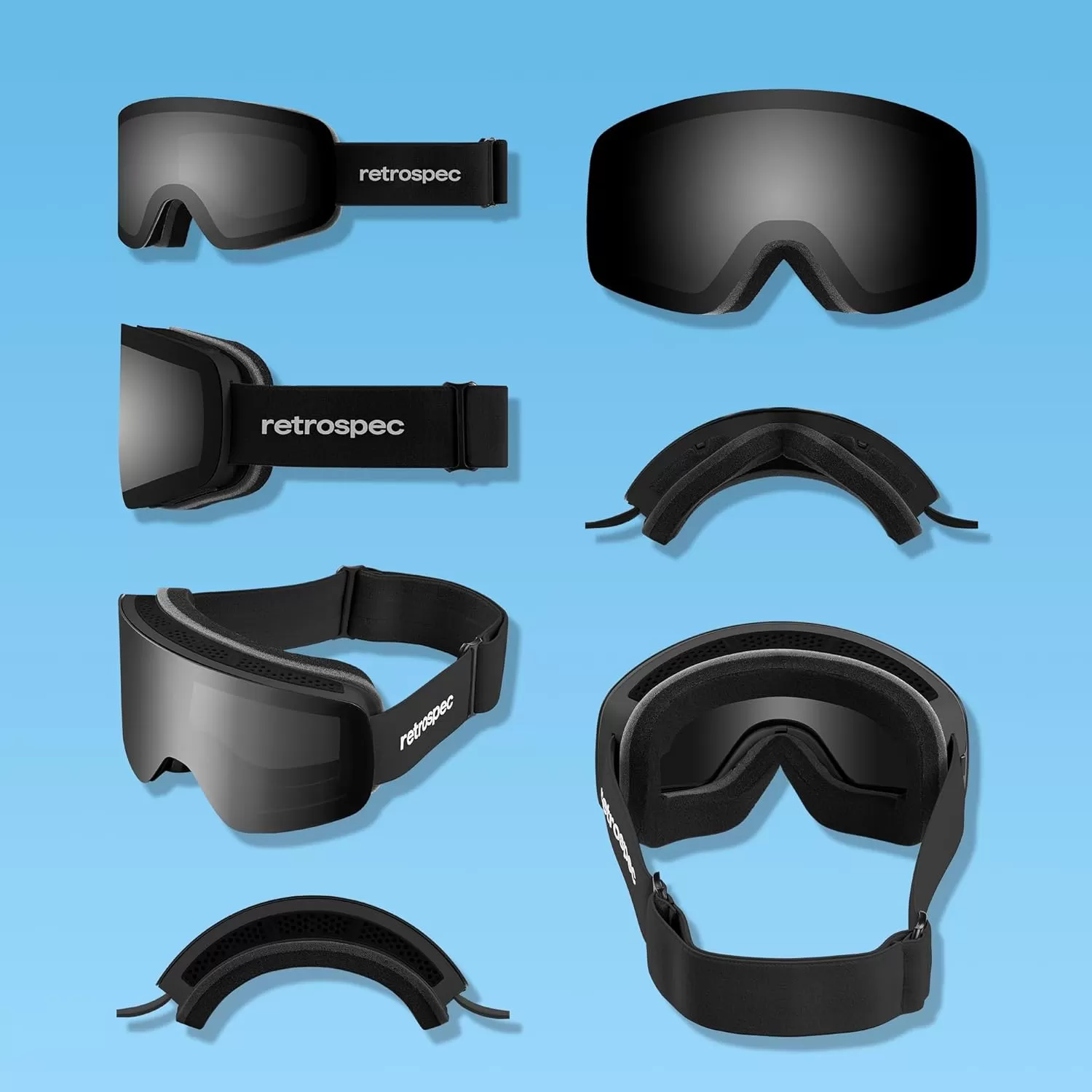 imageRetrospec Flume Ski Goggles for Men and Women UV Protection Over Glasses AntiFog Scratch ResistantMatte BlackMirror Polarized