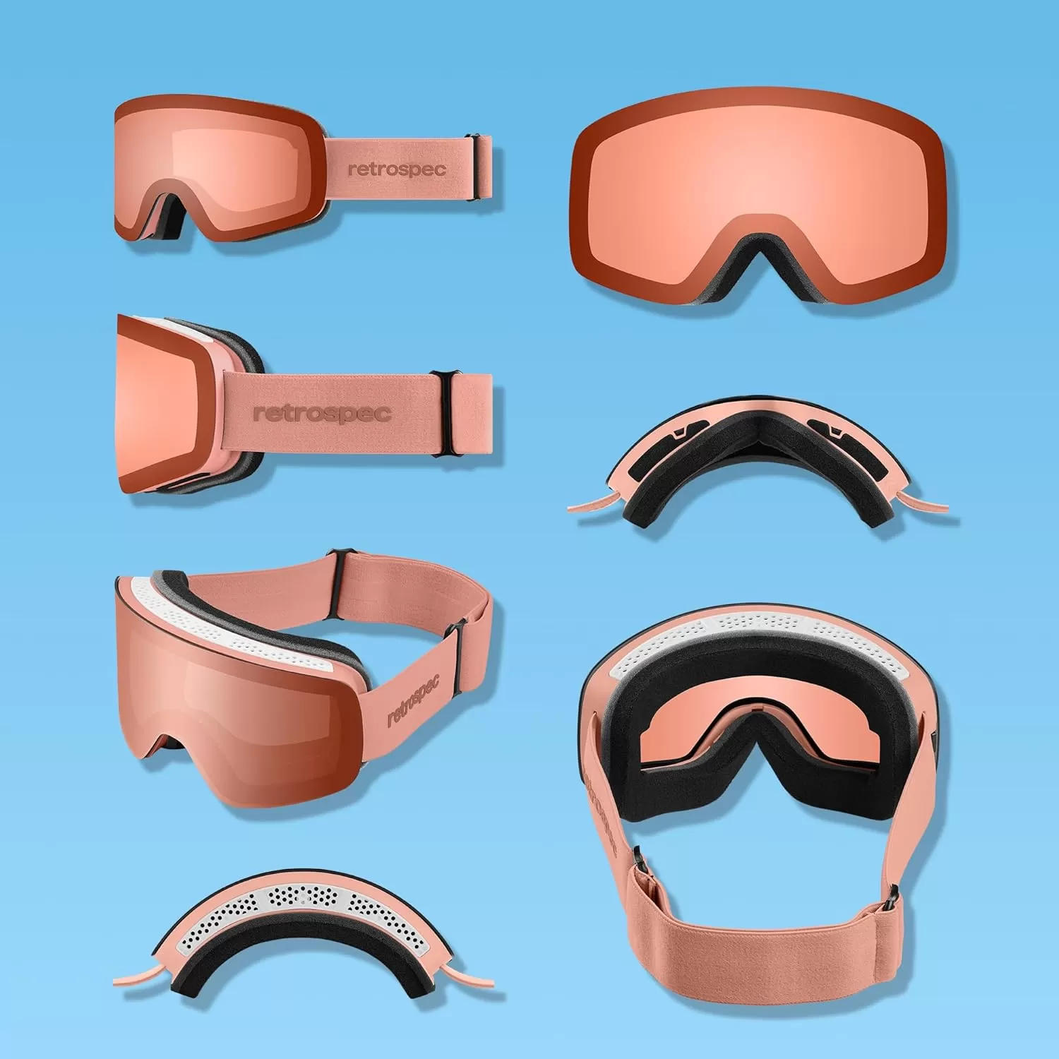imageRetrospec Flume Ski Goggles for Men and Women UV Protection Over Glasses AntiFog Scratch ResistantMatte BlackMirror Polarized