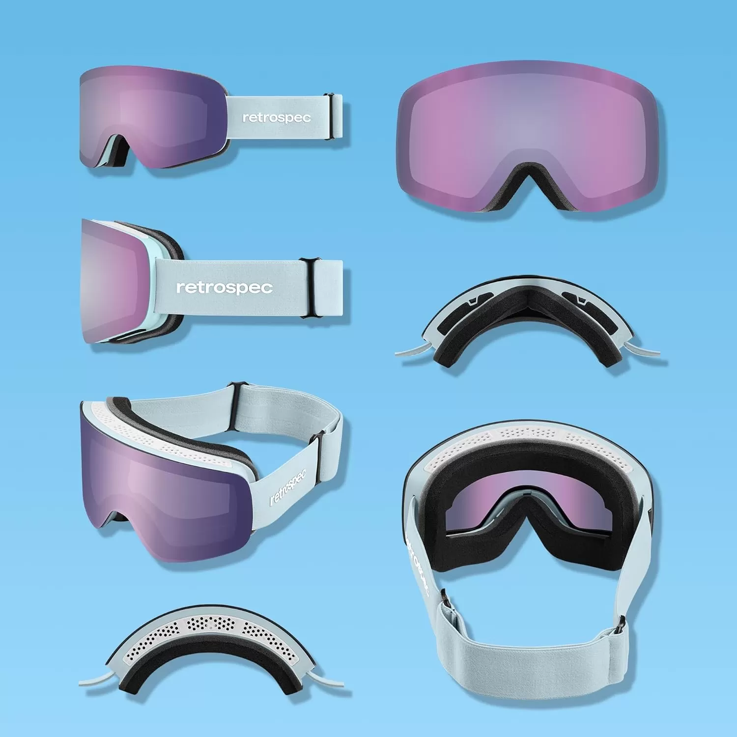 imageRetrospec Flume Ski Goggles for Men and Women UV Protection Over Glasses AntiFog Scratch ResistantMatte IceBismuth