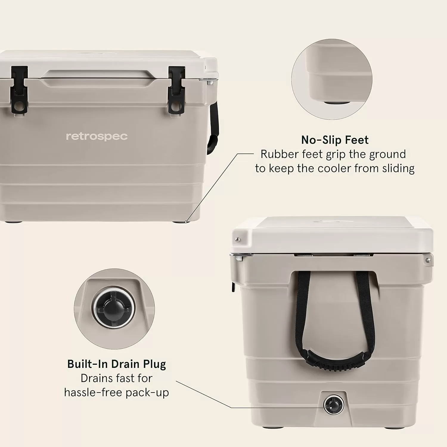 imageRetrospec Palisade Rotomolded 45 Qt Cooler  Fully Insulated Portable Ice Chest with Built in Bottle Opener TieDown Slots ampamp Dry Goods Basket  Large Beach Camping ampamp Travel Coolers  Dune