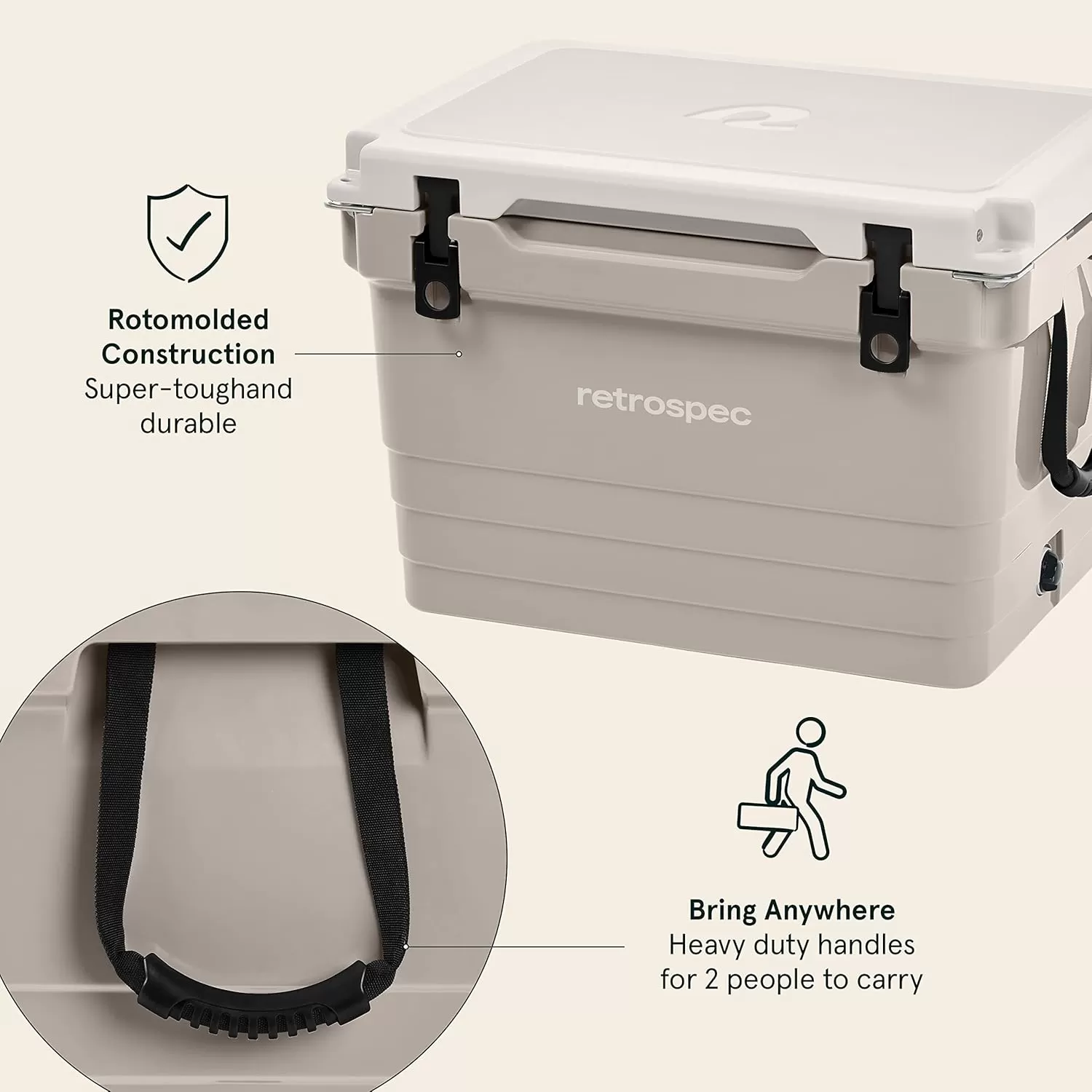 imageRetrospec Palisade Rotomolded 45 Qt Cooler  Fully Insulated Portable Ice Chest with Built in Bottle Opener TieDown Slots ampamp Dry Goods Basket  Large Beach Camping ampamp Travel Coolers  Dune