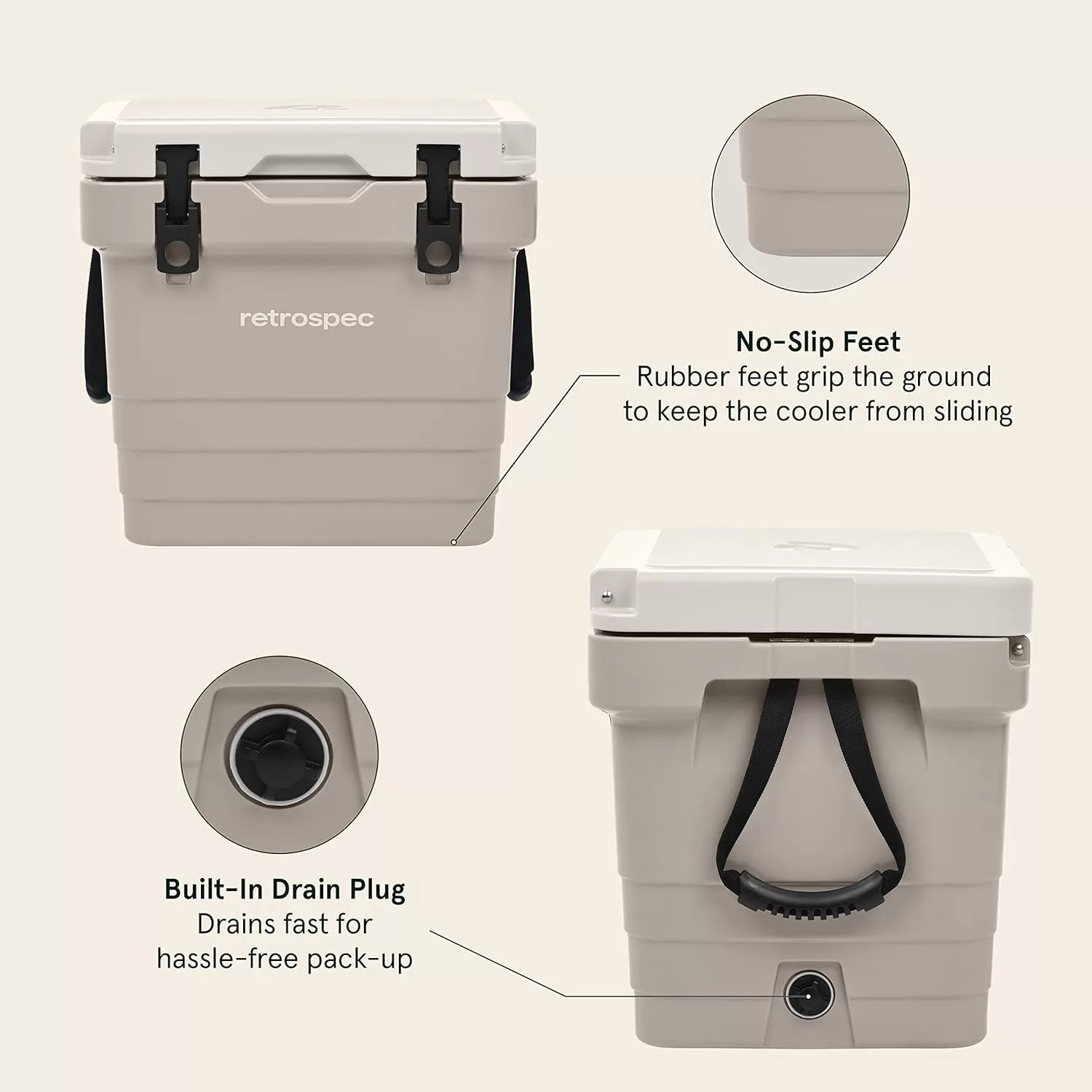 imageRetrospec Palisade Rotomolded Cooler  Fully Insulated Portable Ice Chest with Built in Bottle Opener TieDown Slots ampamp Dry Goods Basket  Large Beach Camping ampamp Travel Coolers 25 45 ampamp 65qtDune