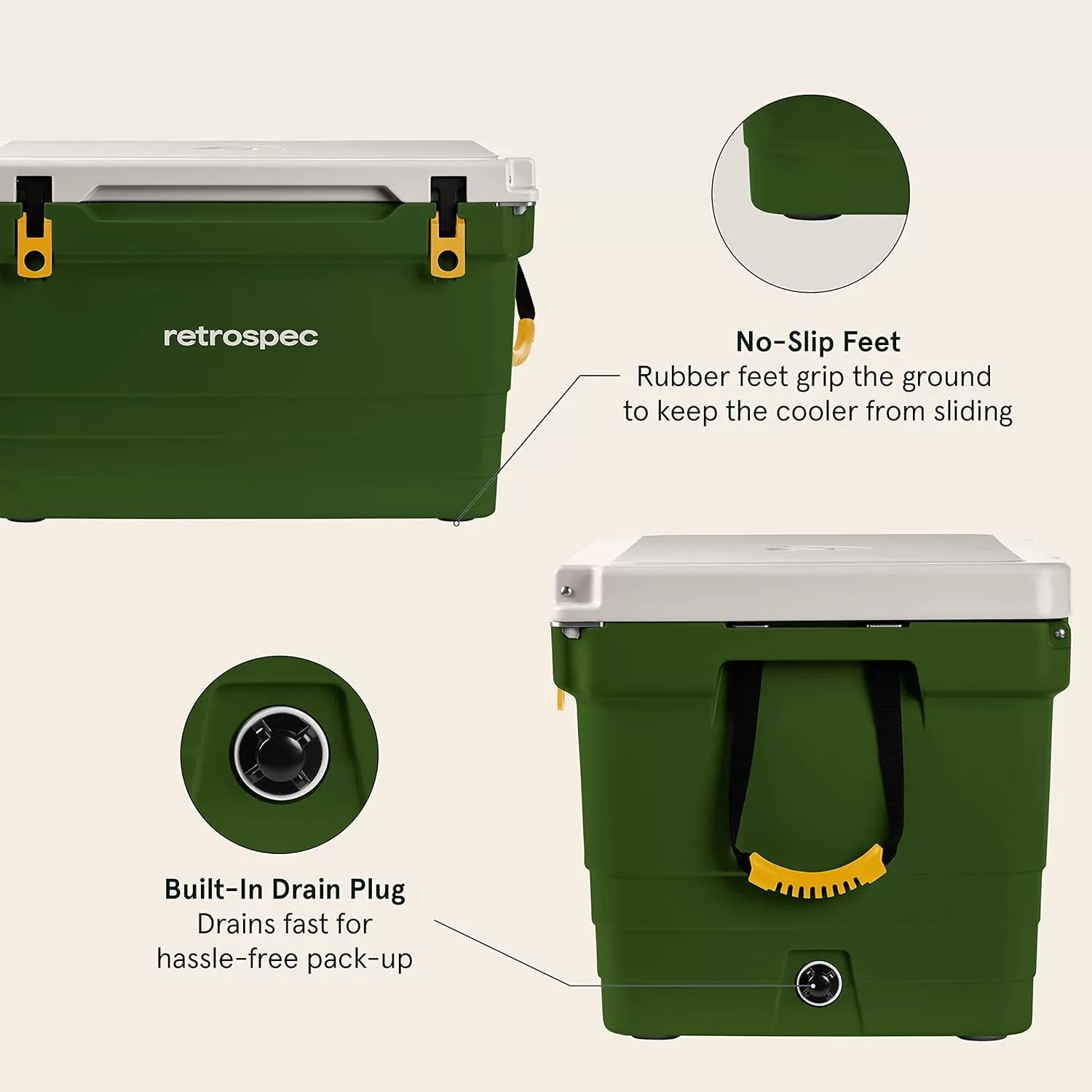 imageRetrospec Palisade Rotomolded Cooler  Fully Insulated Portable Ice Chest with Built in Bottle Opener TieDown Slots ampamp Dry Goods Basket  Large Beach Camping ampamp Travel Coolers 25 45 ampamp 65qtForest