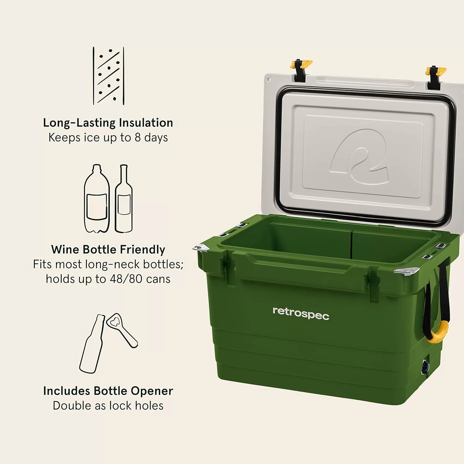 imageRetrospec Palisade Rotomolded Cooler  Fully Insulated Portable Ice Chest with Built in Bottle Opener TieDown Slots ampamp Dry Goods Basket  Large Beach Camping ampamp Travel Coolers 25 45 ampamp 65qtForest