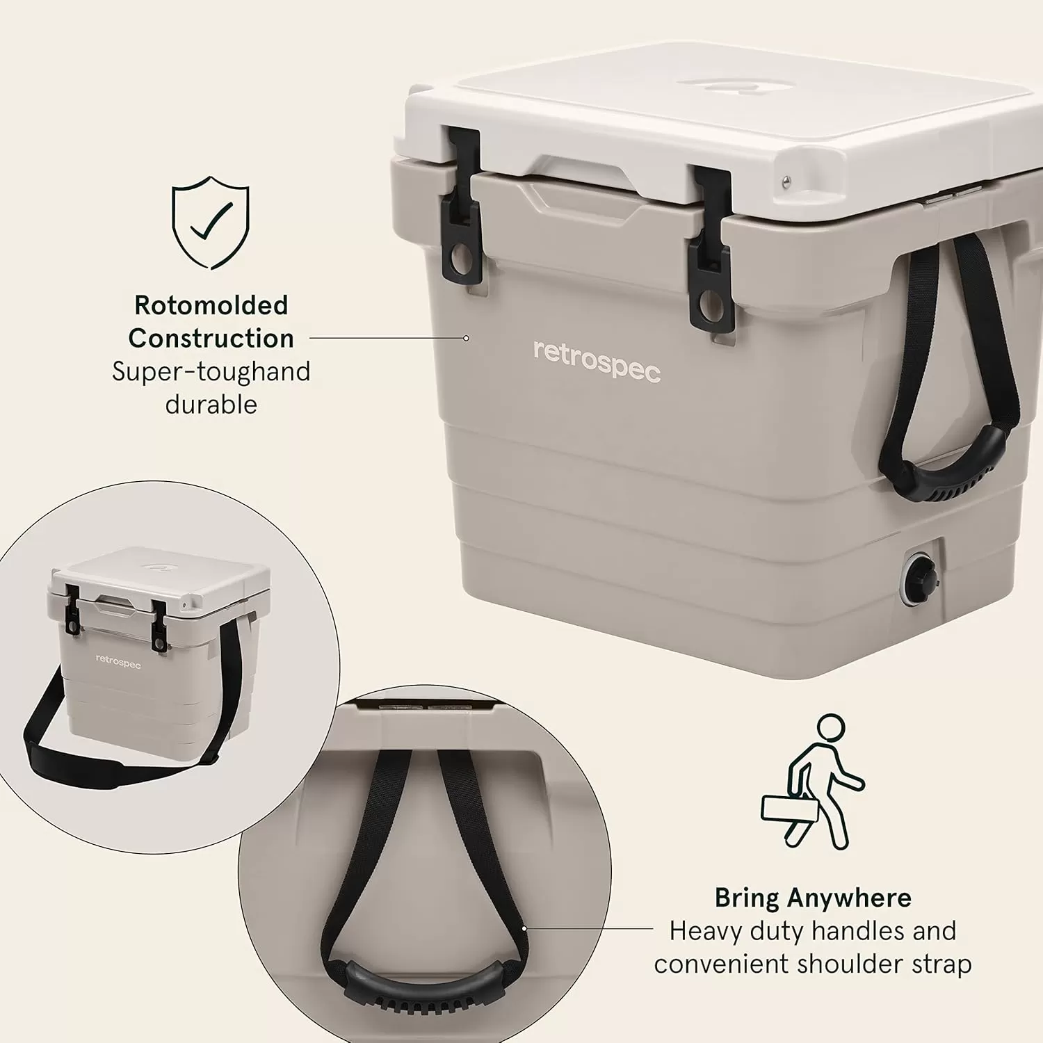 imageRetrospec Palisade Rotomolded Cooler  Fully Insulated Portable Ice Chest with Built in Bottle Opener TieDown Slots ampamp Dry Goods Basket  Large Beach Camping ampamp Travel Coolers 25 45 ampamp 65qtDune