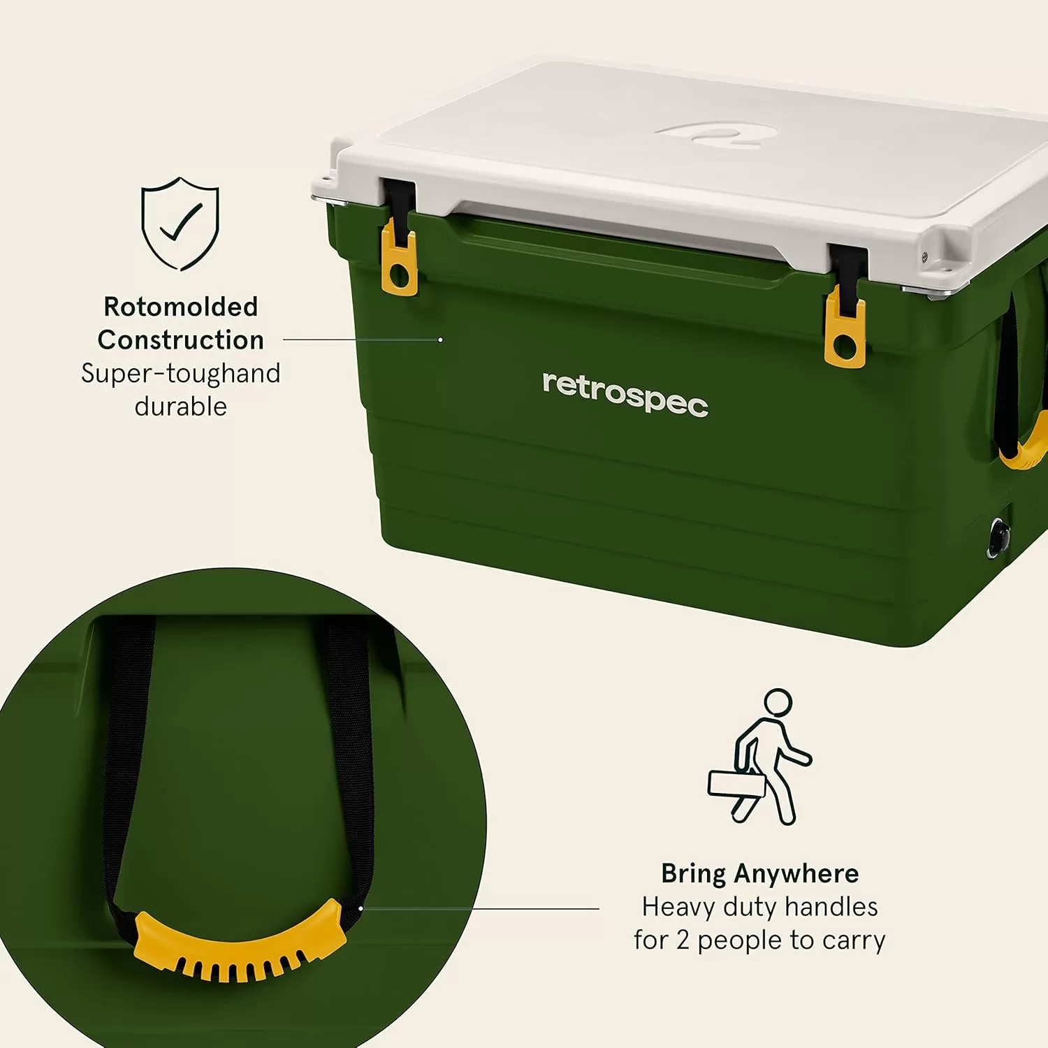 imageRetrospec Palisade Rotomolded Cooler  Fully Insulated Portable Ice Chest with Built in Bottle Opener TieDown Slots ampamp Dry Goods Basket  Large Beach Camping ampamp Travel Coolers 25 45 ampamp 65qtForest