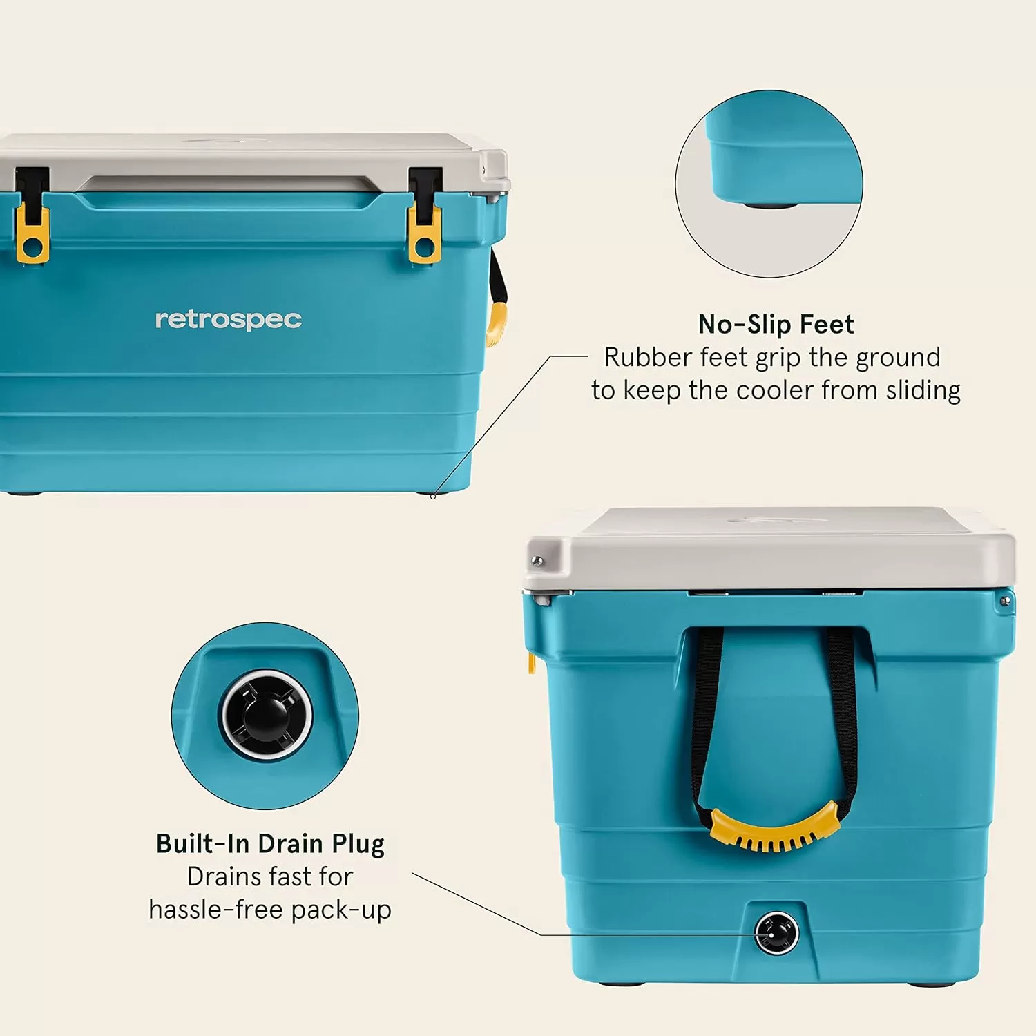 imageRetrospec Palisade Rotomolded Cooler  Fully Insulated Portable Ice Chest with Built in Bottle Opener TieDown Slots ampamp Dry Goods Basket  Large Beach Camping ampamp Travel Coolers 25 45 ampamp 65qtCoastal Blue