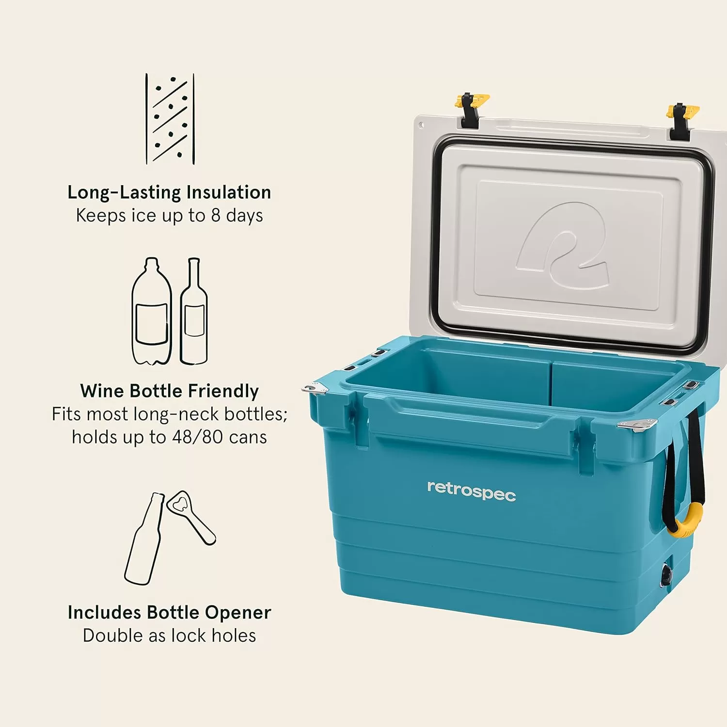 imageRetrospec Palisade Rotomolded Cooler  Fully Insulated Portable Ice Chest with Built in Bottle Opener TieDown Slots ampamp Dry Goods Basket  Large Beach Camping ampamp Travel Coolers 25 45 ampamp 65qtCoastal Blue