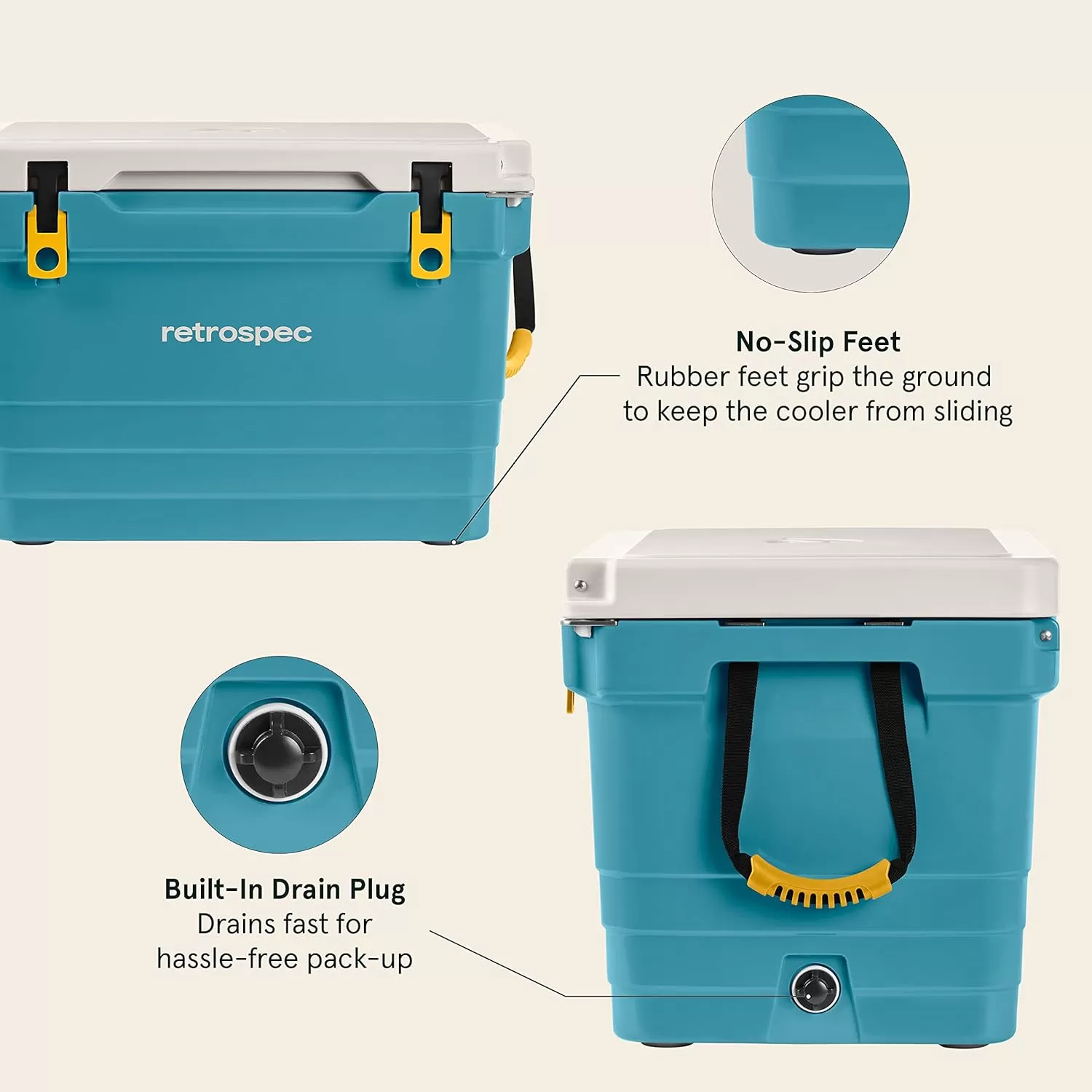 imageRetrospec Palisade Rotomolded Cooler  Fully Insulated Portable Ice Chest with Built in Bottle Opener TieDown Slots ampamp Dry Goods Basket  Large Beach Camping ampamp Travel Coolers 25 45 ampamp 65qtCoastal Blue