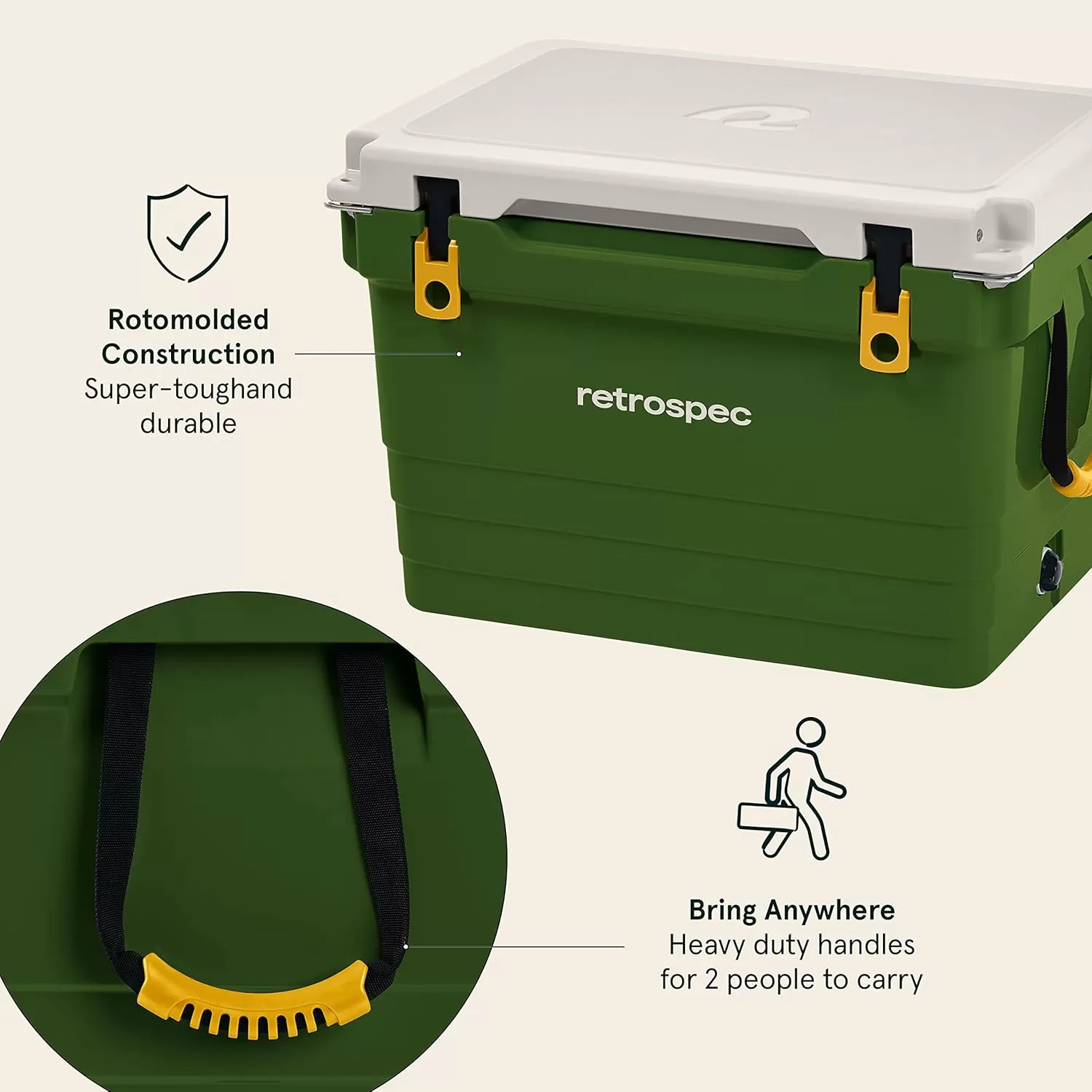 imageRetrospec Palisade Rotomolded Cooler  Fully Insulated Portable Ice Chest with Built in Bottle Opener TieDown Slots ampamp Dry Goods Basket  Large Beach Camping ampamp Travel Coolers 25 45 ampamp 65qtForest