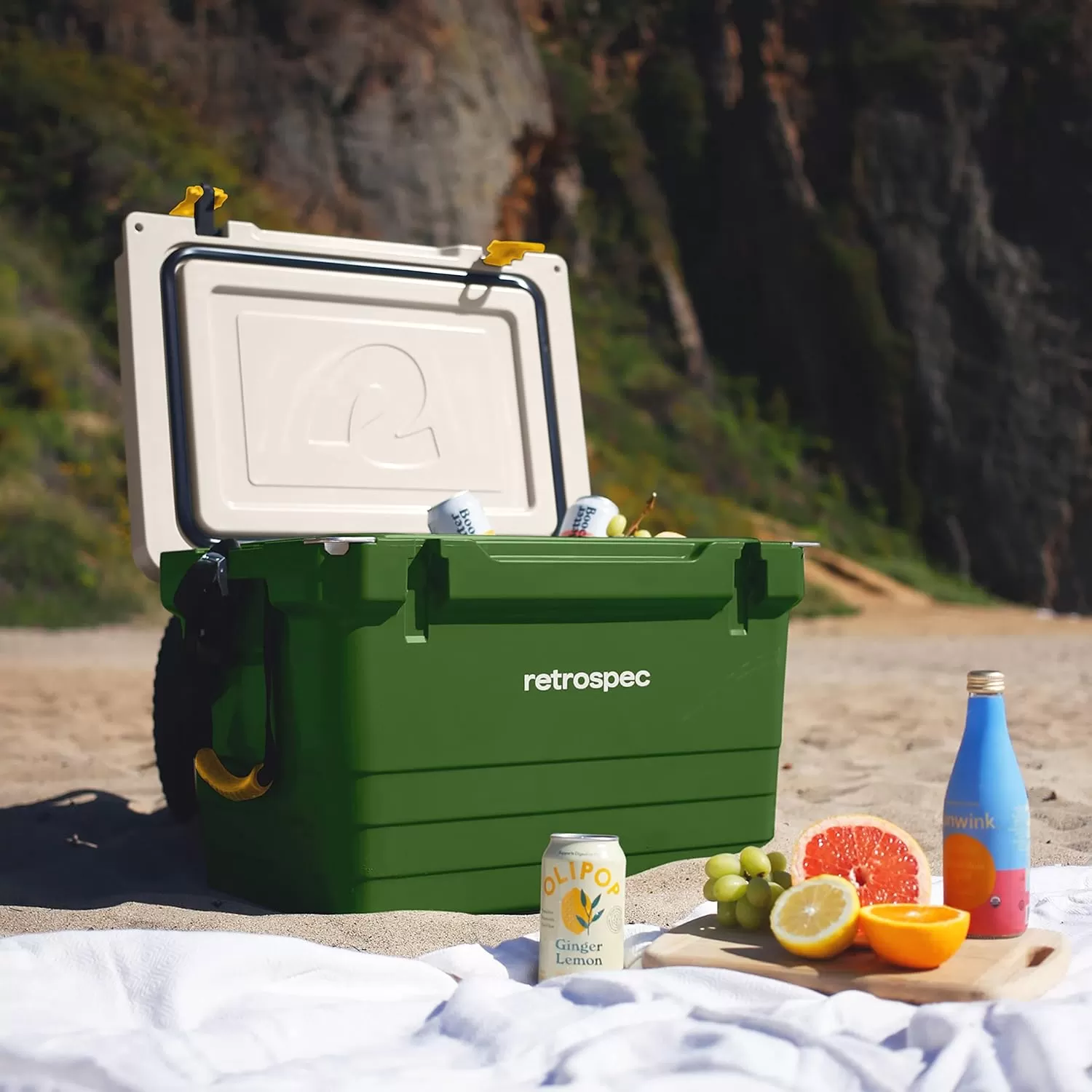 imageRetrospec Palisade Rotomolded Cooler  Fully Insulated Portable Ice Chest with Built in Bottle Opener TieDown Slots ampamp Dry Goods Basket  Large Beach Camping ampamp Travel Coolers 25 45 ampamp 65qtForest