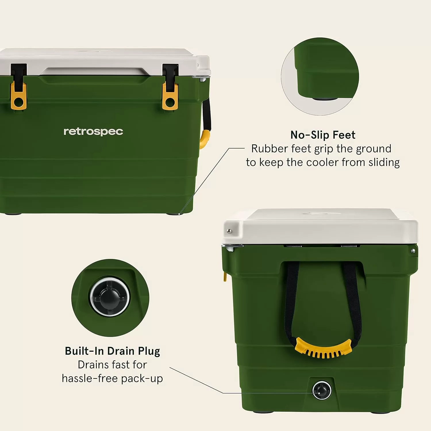 imageRetrospec Palisade Rotomolded Cooler  Fully Insulated Portable Ice Chest with Built in Bottle Opener TieDown Slots ampamp Dry Goods Basket  Large Beach Camping ampamp Travel Coolers 25 45 ampamp 65qtForest
