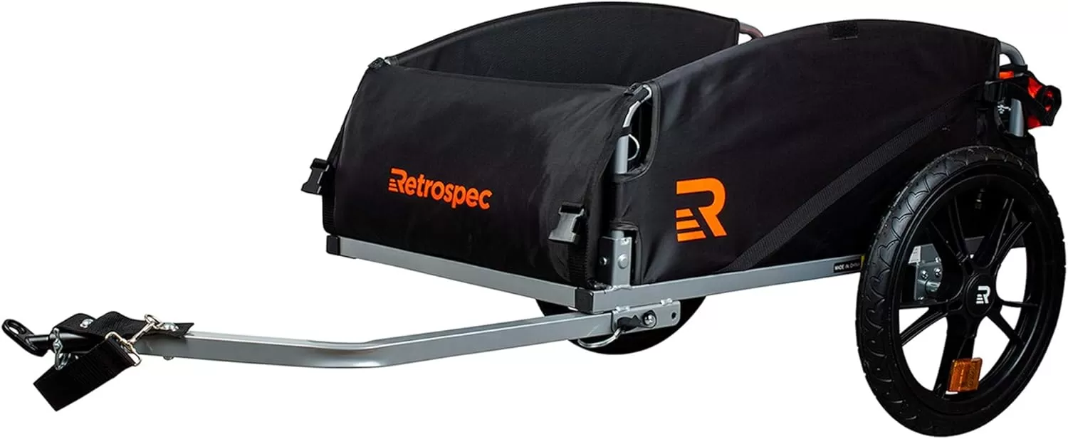 imageRetrospec Rover Hauler Cargo Bike Trailer with Folding Frame ampamp Weather Resistant Fabric Large Cargo Carrier Fits 20  29 Bicycle WheelsOrange