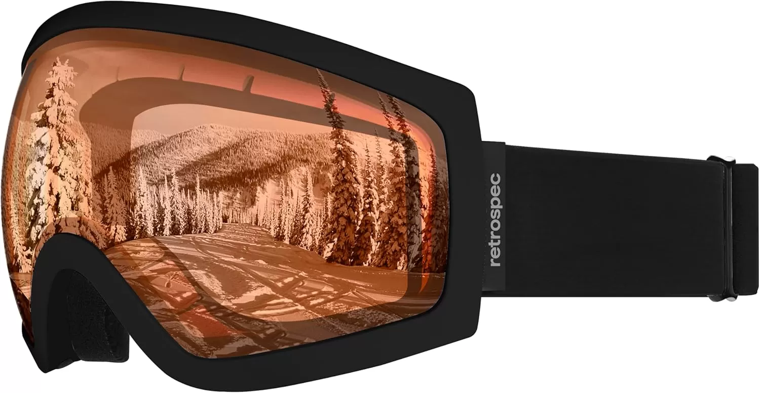 imageRetrospec Traverse Ski Goggles  Snowboard Goggles for Men Women  100 UV Protection AntiFog Snow GogglesMatte BlackCitrine
