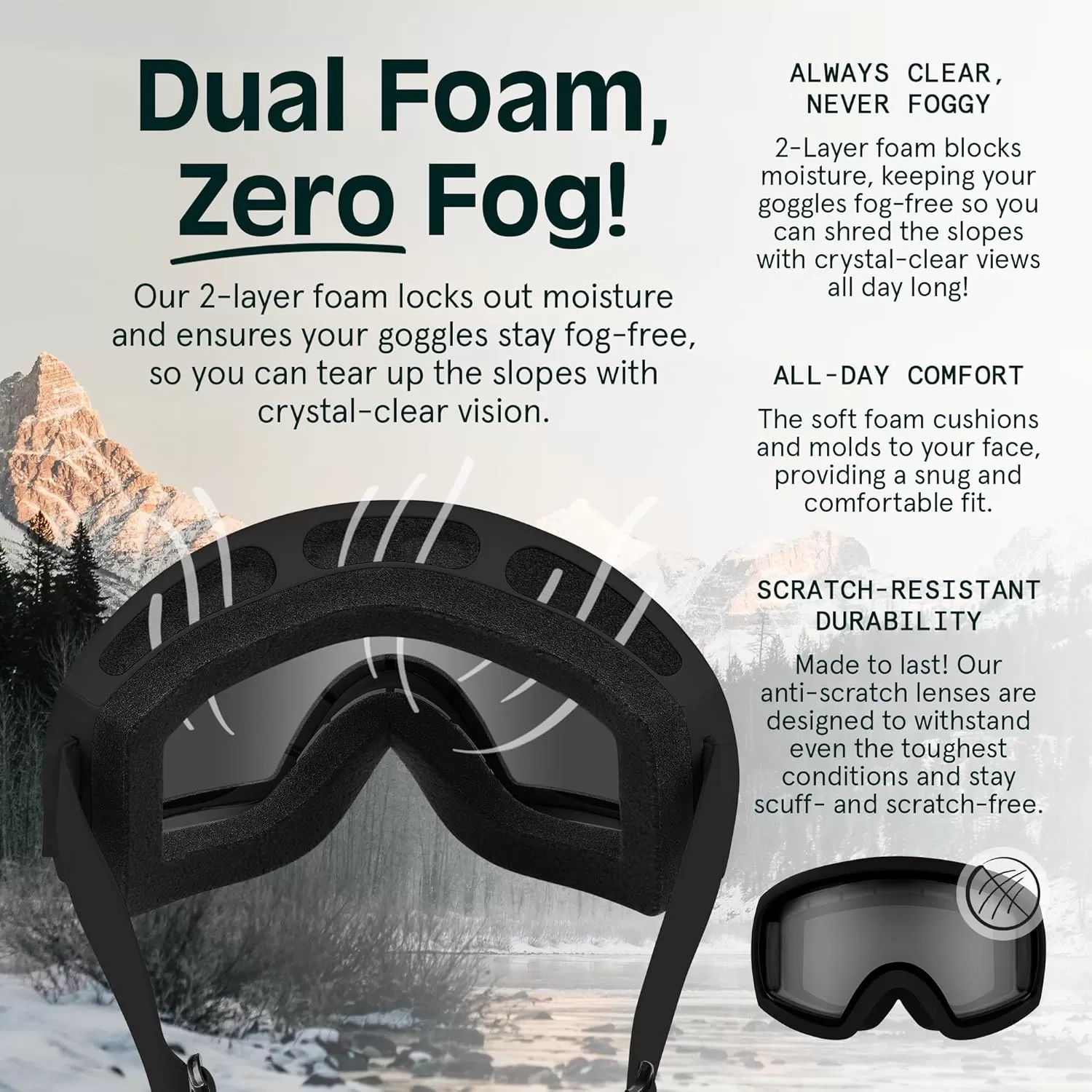 imageRetrospec Traverse Ski Goggles  Snowboard Goggles for Men Women  100 UV Protection AntiFog Snow GogglesMatte BlackStone