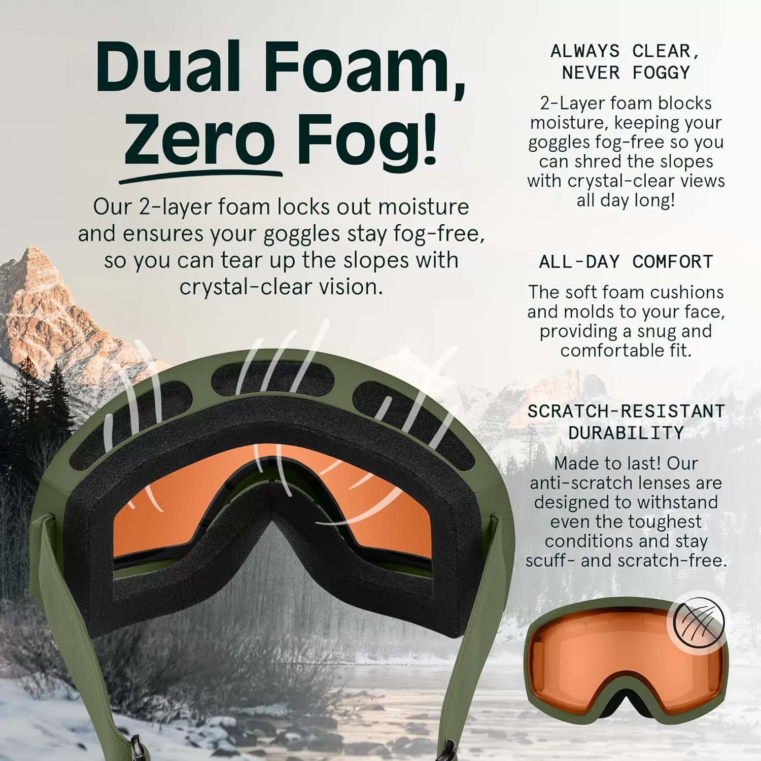 imageRetrospec Traverse Ski Goggles  Snowboard Goggles for Men Women  100 UV Protection AntiFog Snow GogglesMatte ForestCitrine