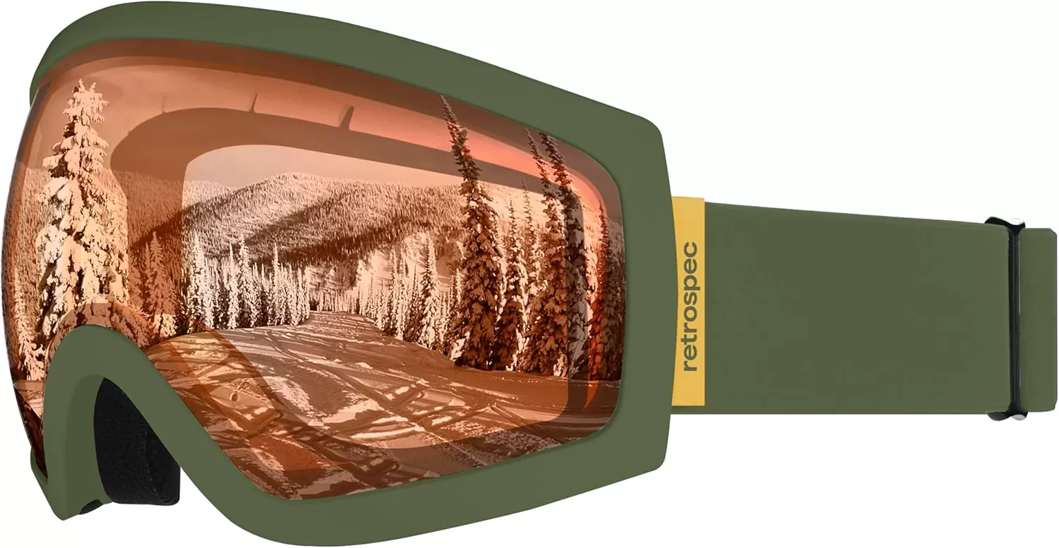 imageRetrospec Traverse Ski Goggles  Snowboard Goggles for Men Women  100 UV Protection AntiFog Snow GogglesMatte ForestCitrine
