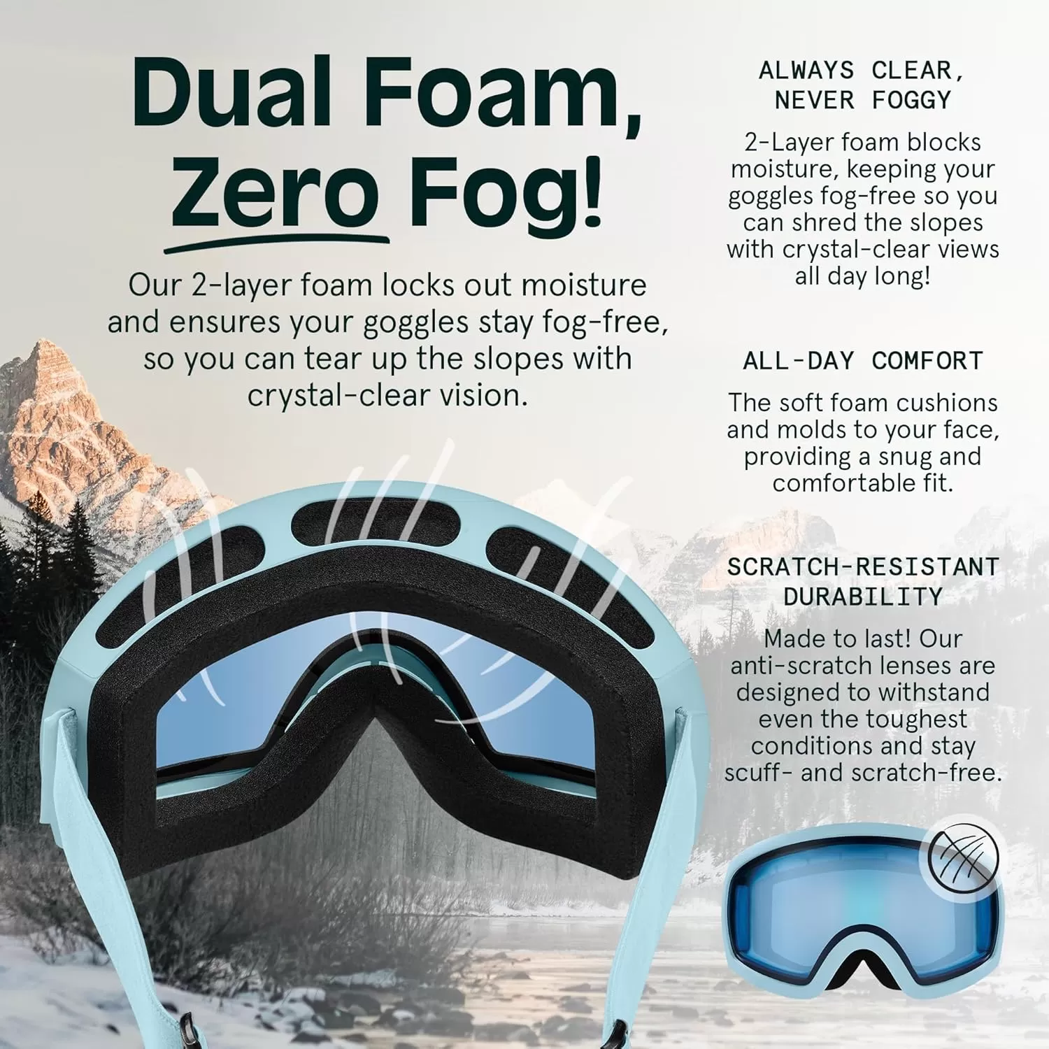 imageRetrospec Traverse Ski Goggles  Snowboard Goggles for Men Women  100 UV Protection AntiFog Snow GogglesMatte IceCrystal