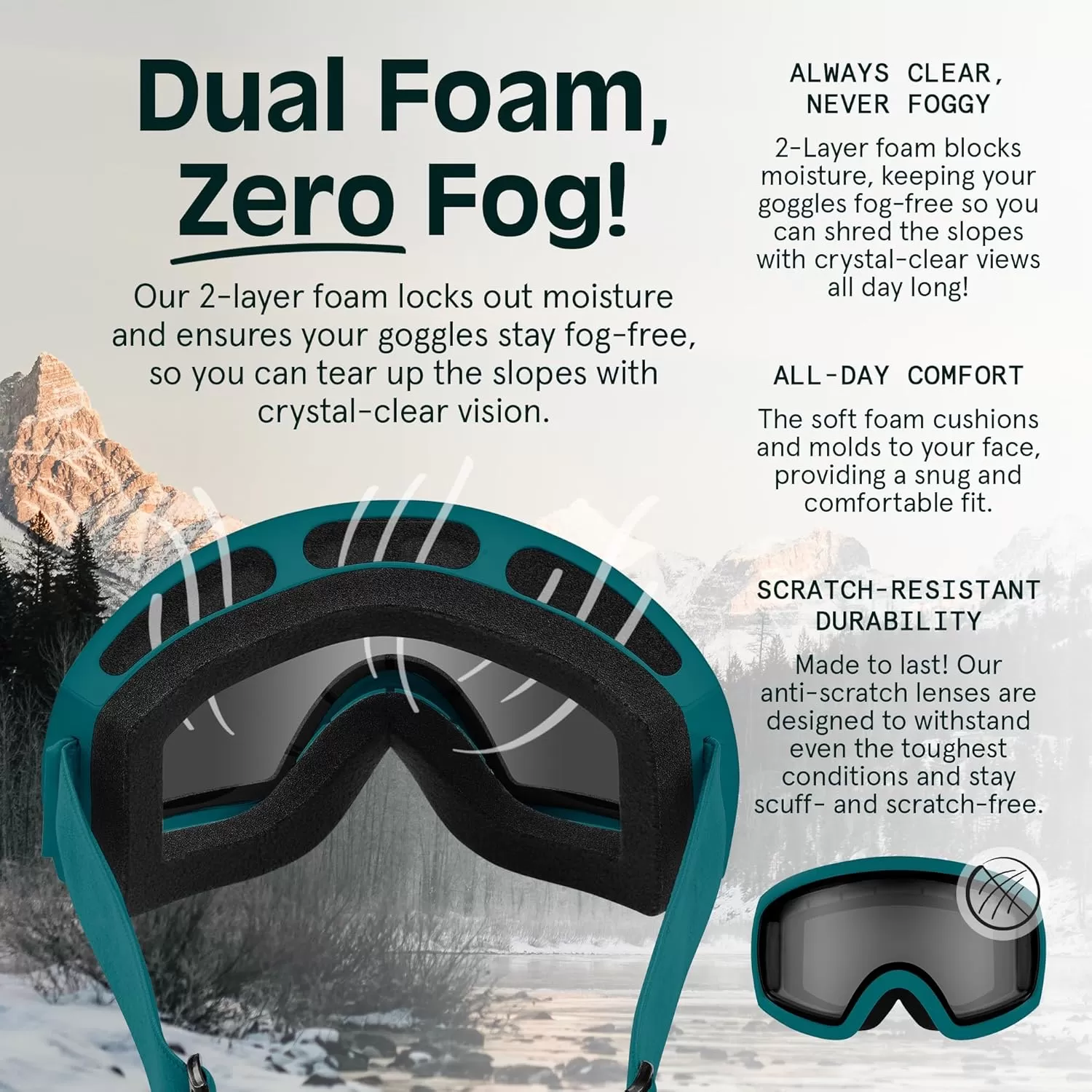 imageRetrospec Traverse Ski Goggles  Snowboard Goggles for Men Women  100 UV Protection AntiFog Snow GogglesMatte ViridanStone