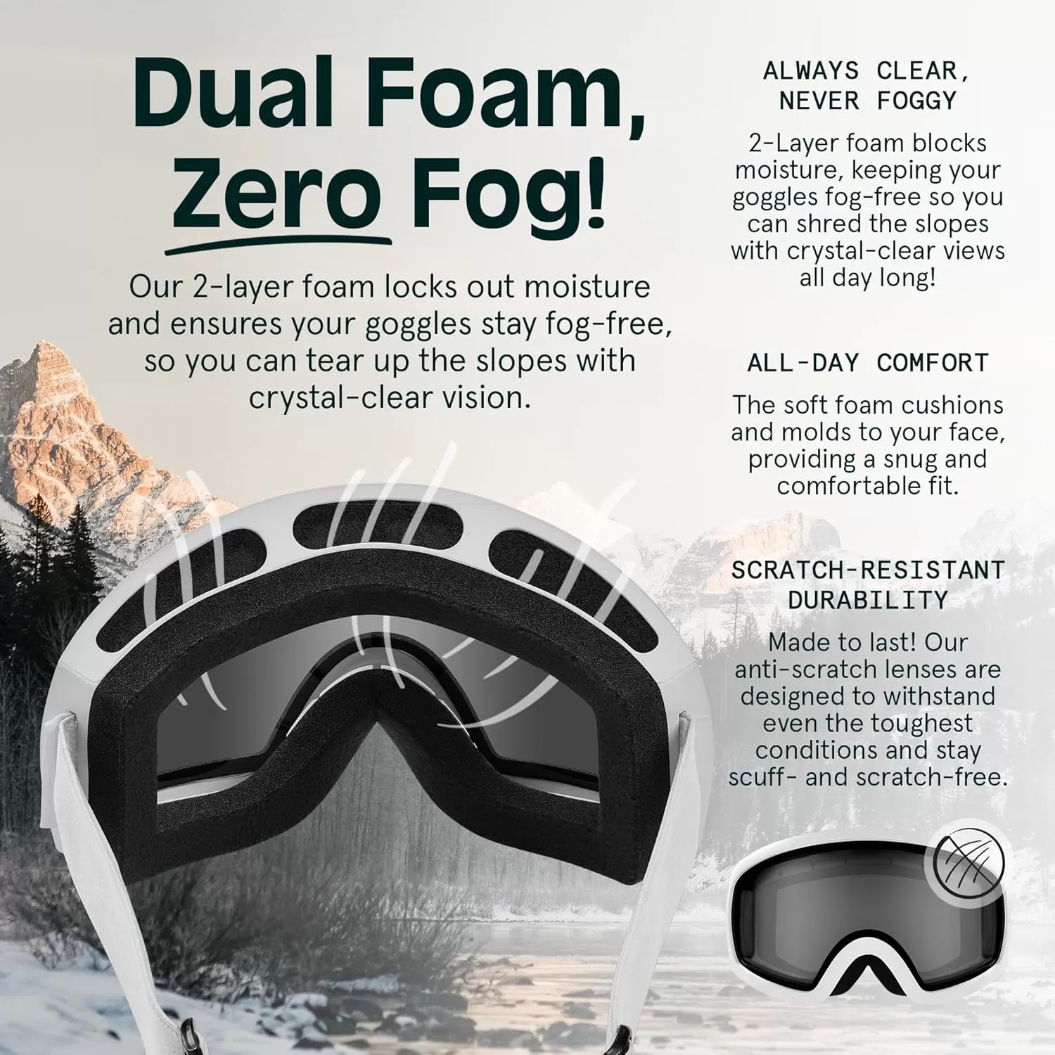 imageRetrospec Traverse Ski Goggles  Snowboard Goggles for Men Women  100 UV Protection AntiFog Snow GogglesMatte WhiteStone