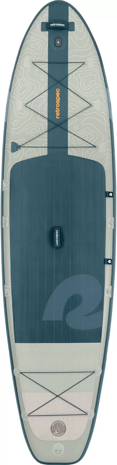 imageRetrospec Weekender Plus 10 Inflatable Stand Up Paddleboard Double Layer PVC iSUP Bundle wCarrying case 3 Piece Adjustable Aluminum Paddle 3 Removable fins Pump and Cell Phone caseRiver Rock