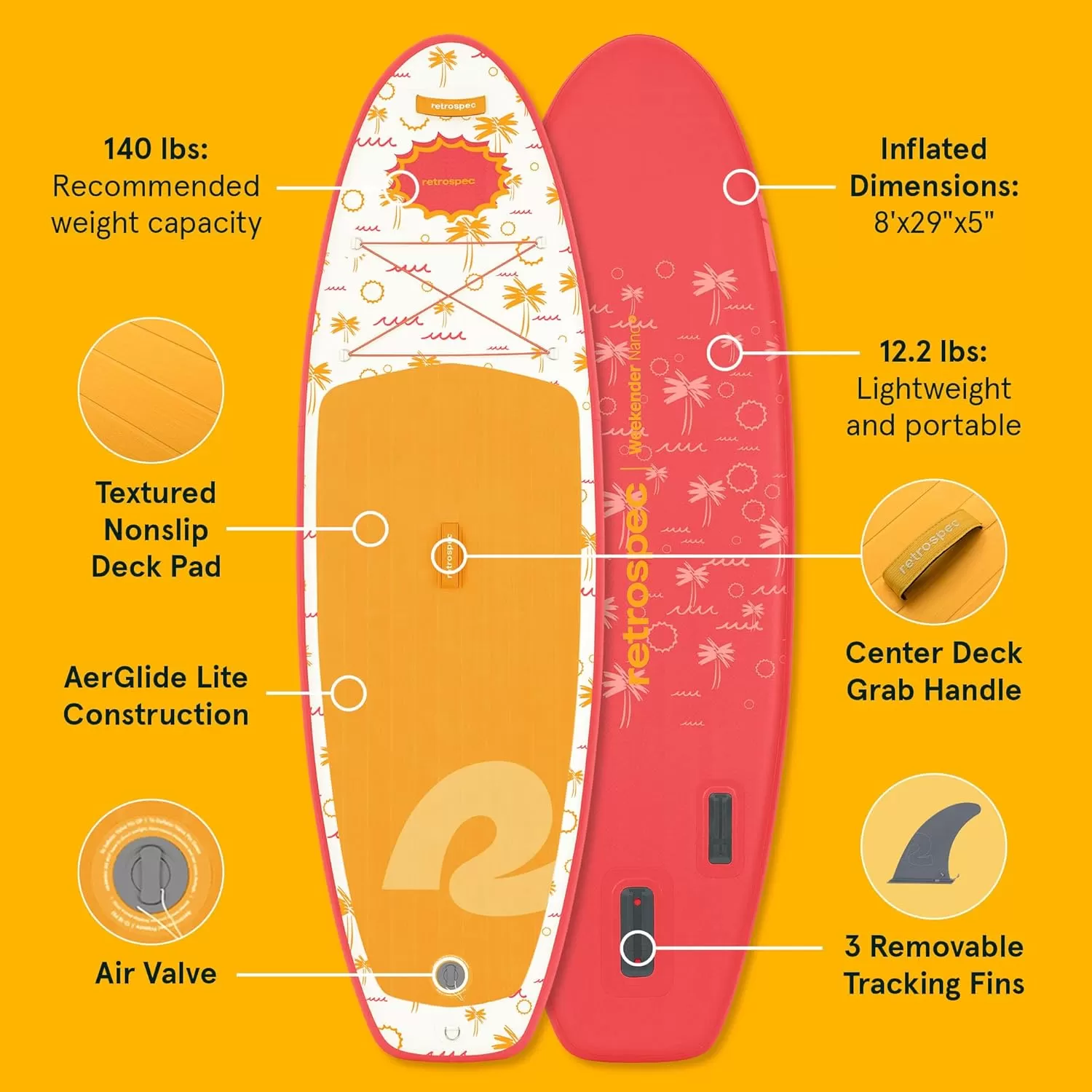 imageRetrospec WeekenderNano 8ft Inflatable Stand Up PaddleboardSummer Punch