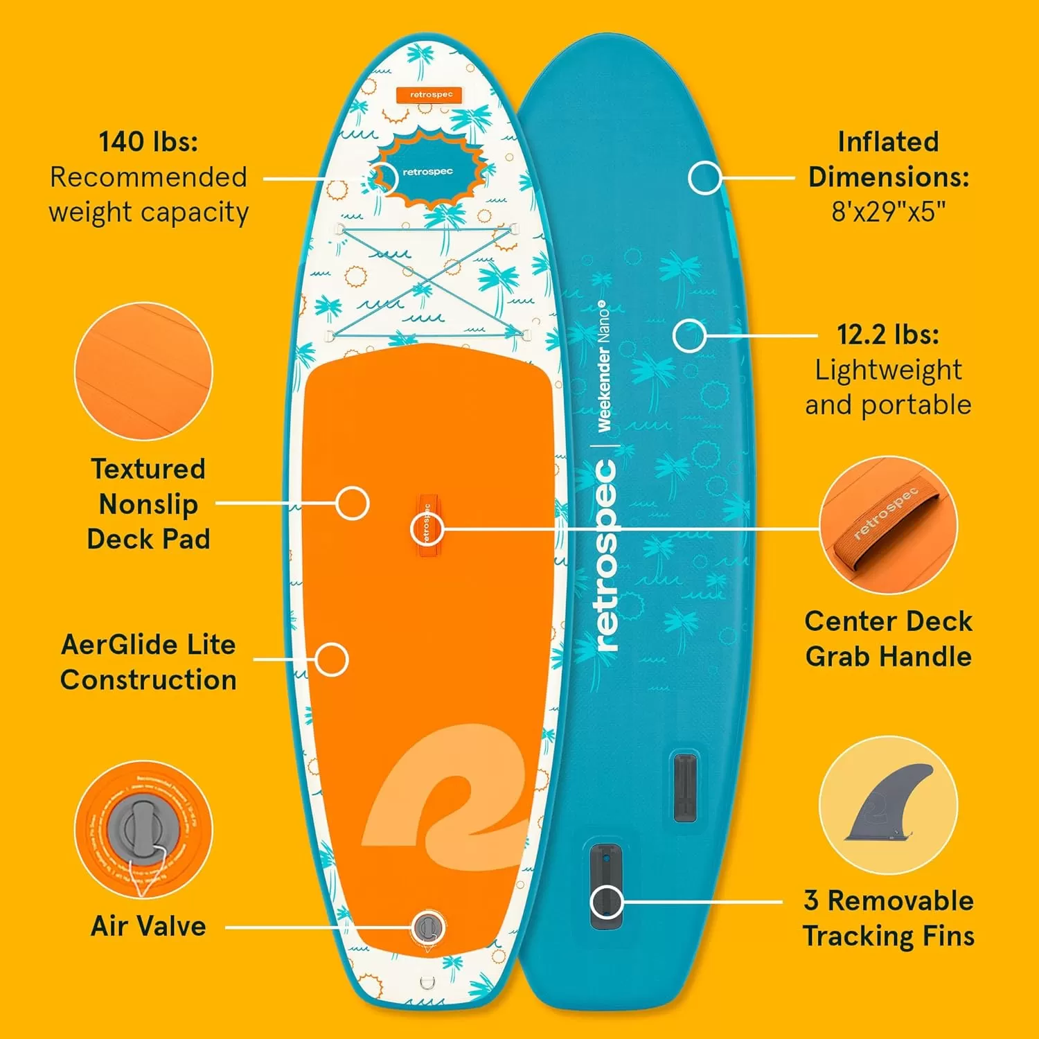 imageRetrospec WeekenderNano 8ft Inflatable Stand Up PaddleboardSurfer Blue