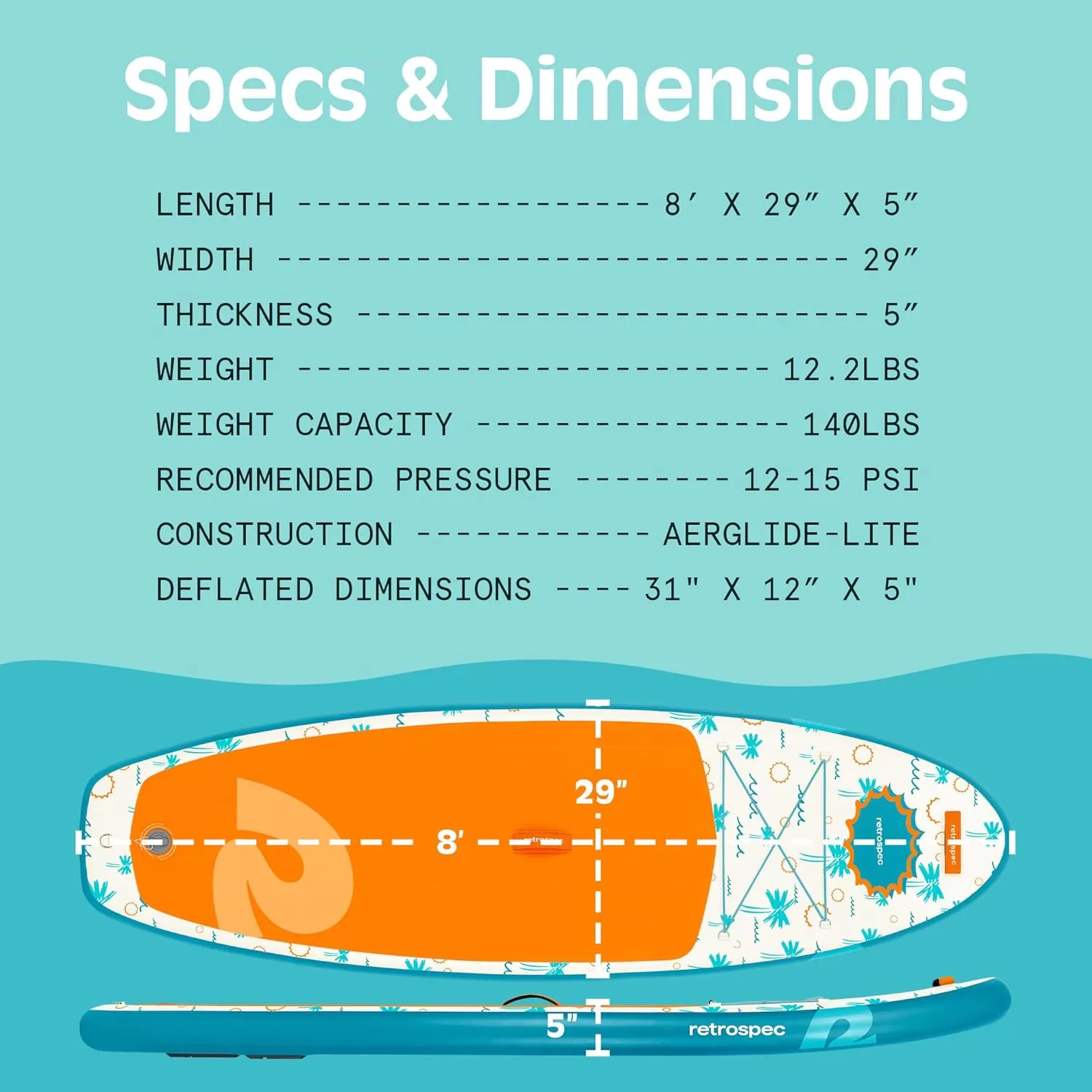 imageRetrospec WeekenderNano 8ft Inflatable Stand Up PaddleboardSurfer Blue
