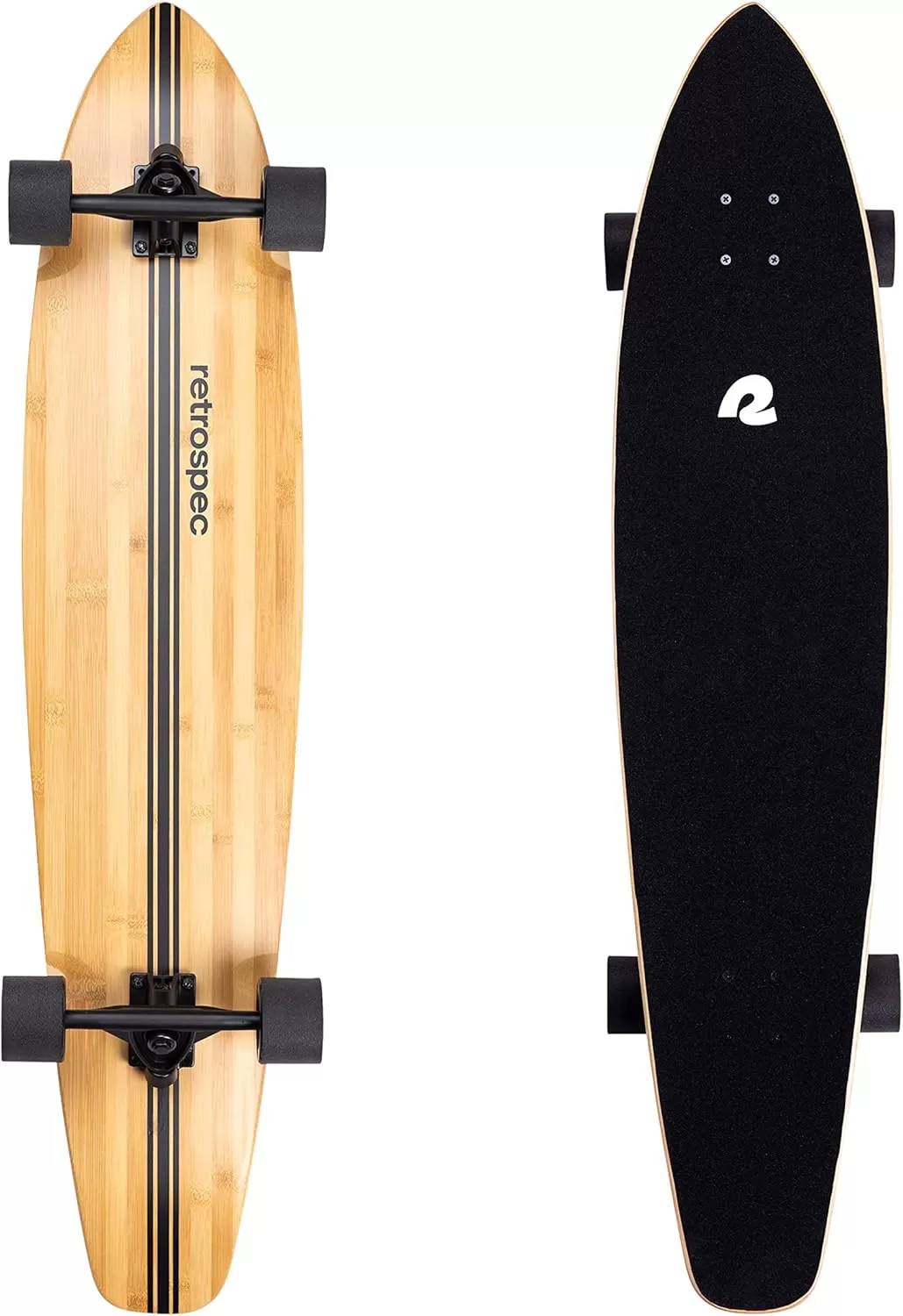 imageRetrospec Zed Cruiser ampamp Pintail Longboard Skateboard Complete Cruiser  Bamboo ampamp Canadian Maple Wood Cruiser wReverse Kingpin Trucks for Commuting Cruising Carving ampamp Downhill RidingBlack Pipeline