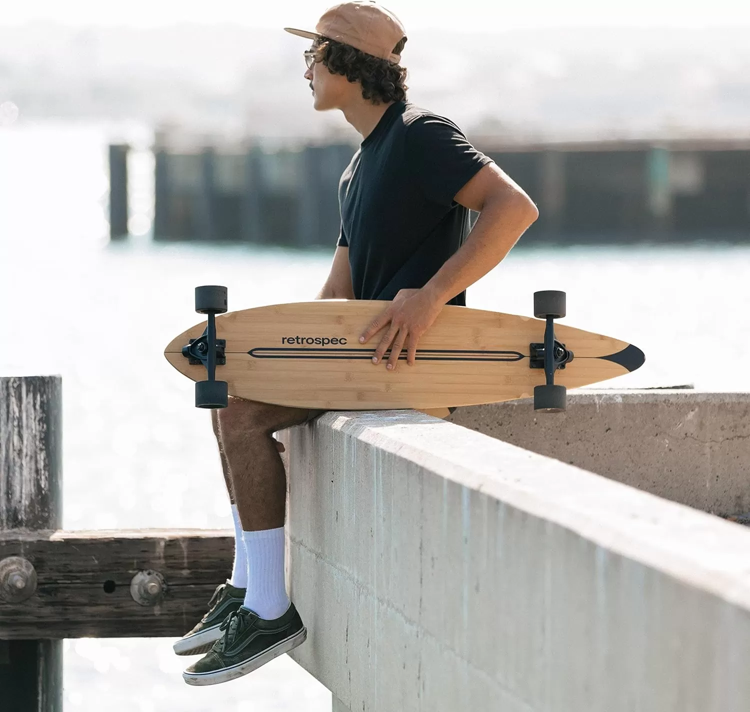 imageRetrospec Zed Cruiser ampamp Pintail Longboard Skateboard Complete Cruiser  Bamboo ampamp Canadian Maple Wood Cruiser wReverse Kingpin Trucks for Commuting Cruising Carving ampamp Downhill RidingBlack Pipeline