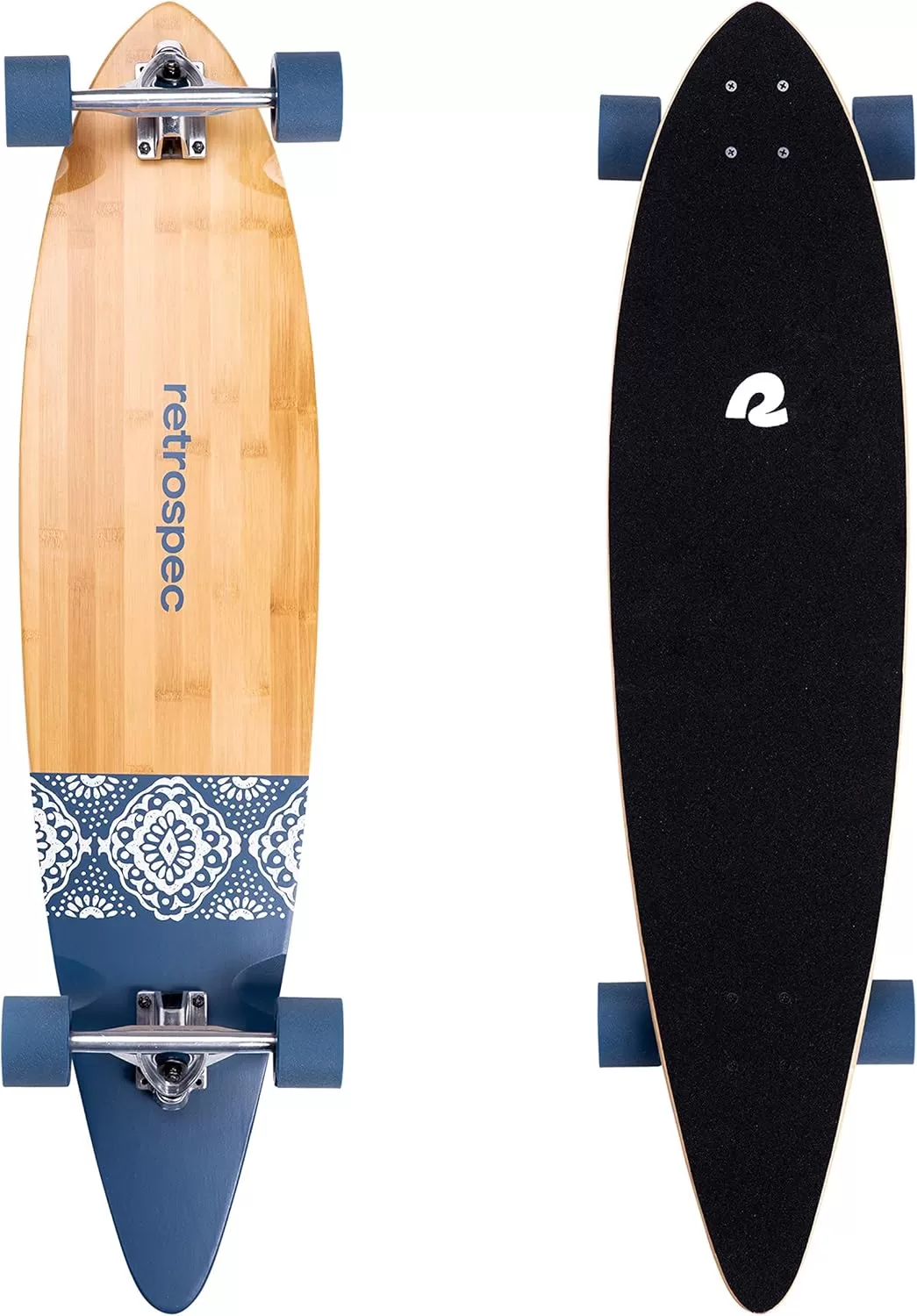 imageRetrospec Zed Cruiser ampamp Pintail Longboard Skateboard Complete Cruiser  Bamboo ampamp Canadian Maple Wood Cruiser wReverse Kingpin Trucks for Commuting Cruising Carving ampamp Downhill RidingNavy Paisley