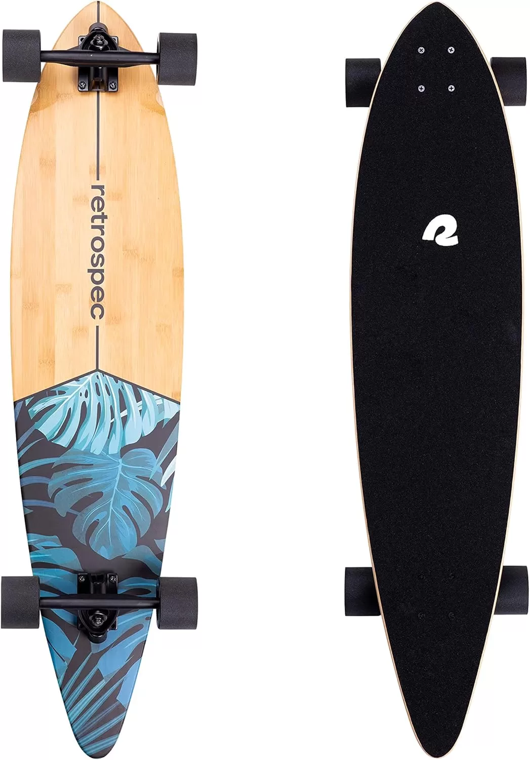 imageRetrospec Zed Cruiser ampamp Pintail Longboard Skateboard Complete Cruiser  Bamboo ampamp Canadian Maple Wood Cruiser wReverse Kingpin Trucks for Commuting Cruising Carving ampamp Downhill RidingDark Tropics