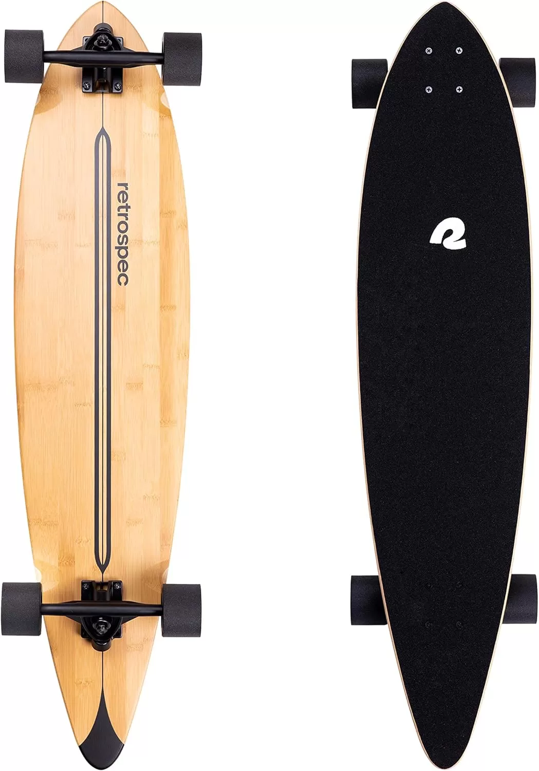 imageRetrospec Zed Cruiser ampamp Pintail Longboard Skateboard Complete Cruiser  Bamboo ampamp Canadian Maple Wood Cruiser wReverse Kingpin Trucks for Commuting Cruising Carving ampamp Downhill RidingBlack Pipeline