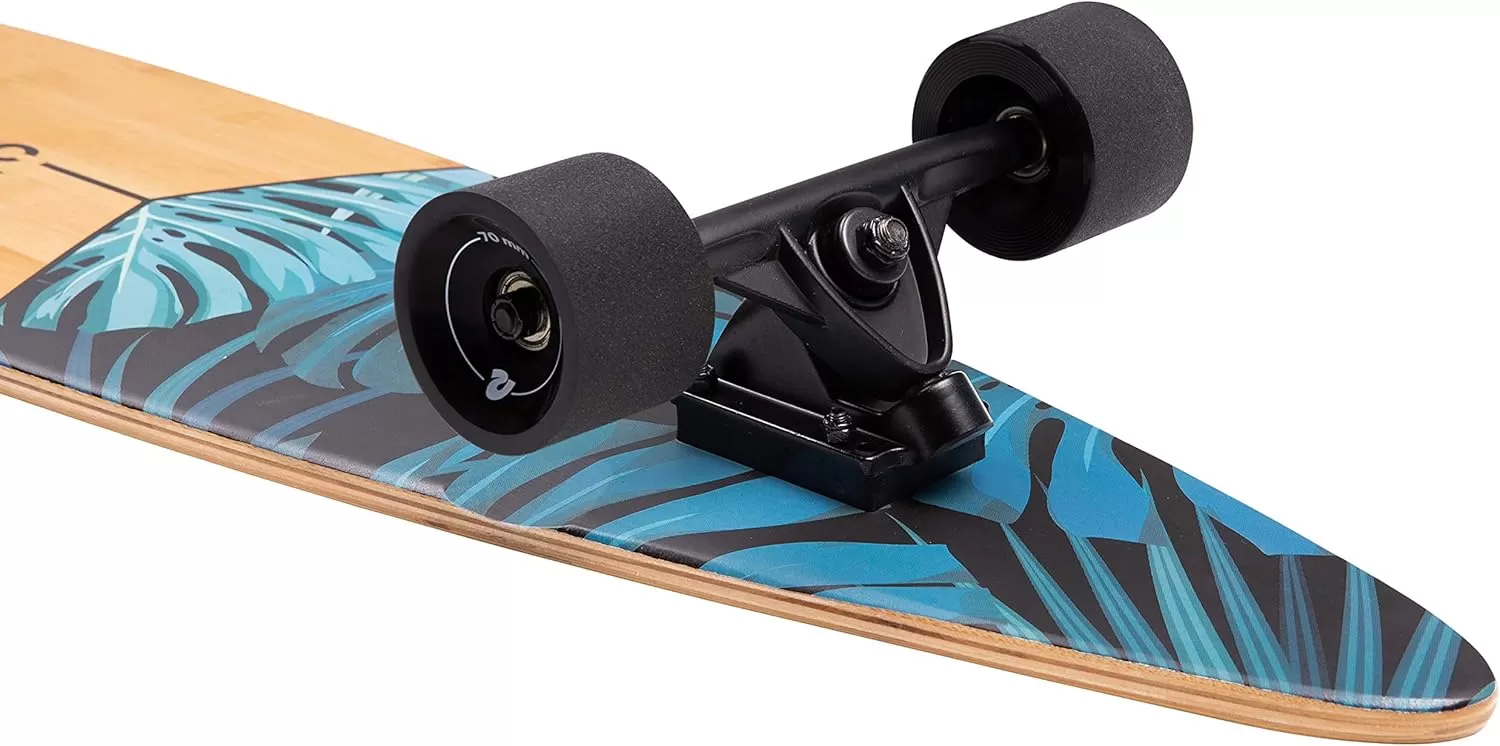 imageRetrospec Zed Cruiser ampamp Pintail Longboard Skateboard Complete Cruiser  Bamboo ampamp Canadian Maple Wood Cruiser wReverse Kingpin Trucks for Commuting Cruising Carving ampamp Downhill RidingDark Tropics