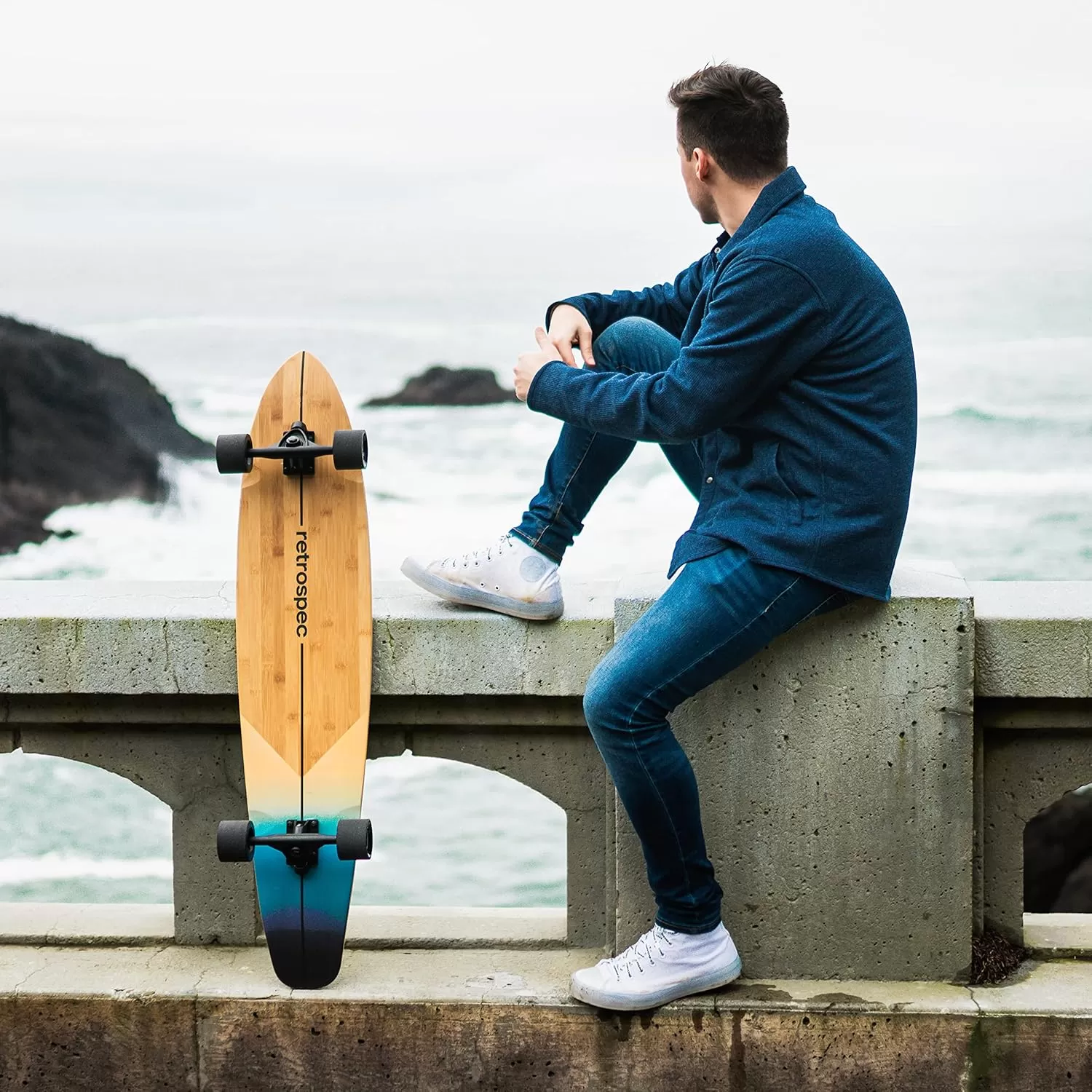 imageRetrospec Zed Cruiser ampamp Pintail Longboard Skateboard Complete Cruiser  Bamboo ampamp Canadian Maple Wood Cruiser wReverse Kingpin Trucks for Commuting Cruising Carving ampamp Downhill RidingDark Tropics