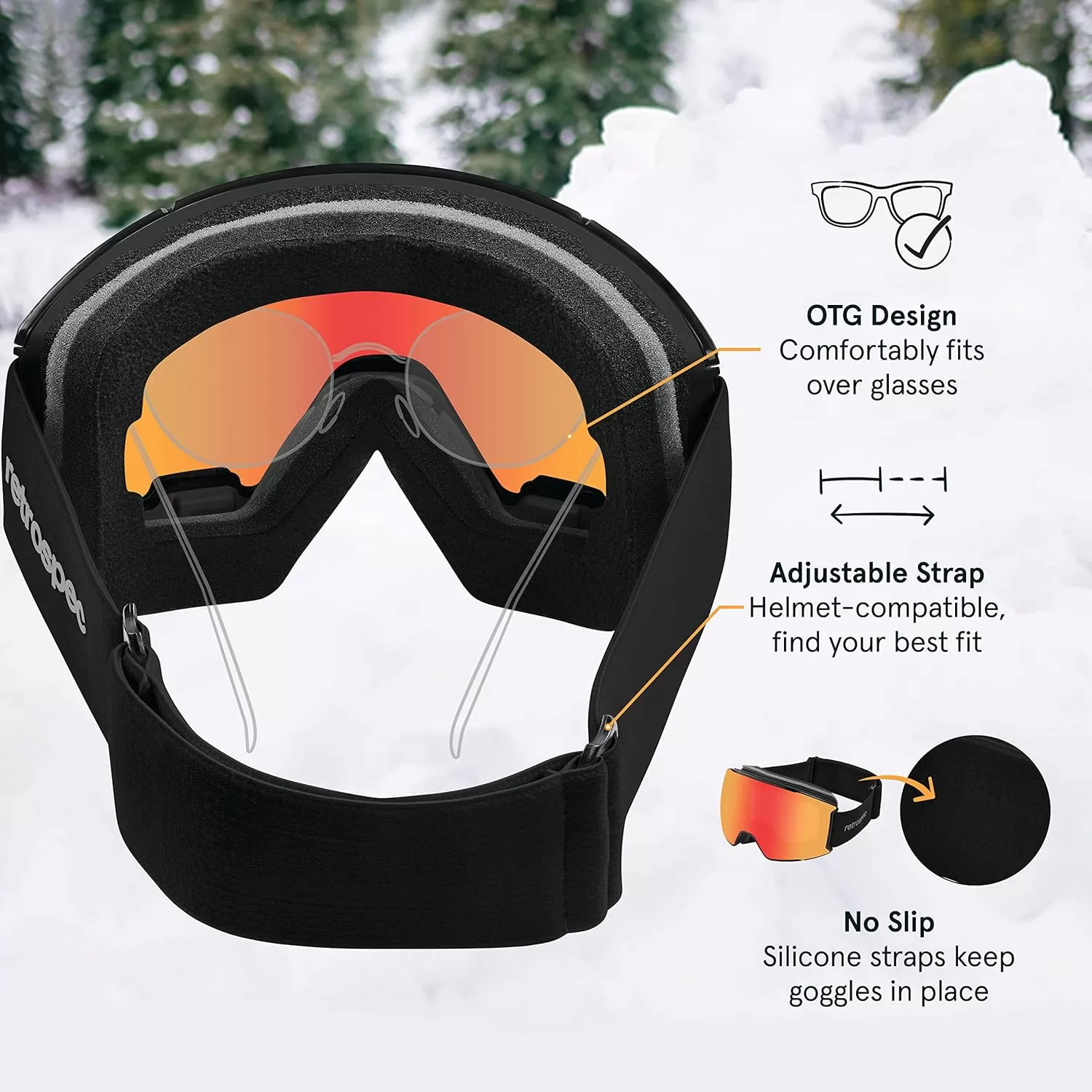 imageRetrospec Zenith Ski Goggles  Snowboard Goggles for Men Women Boys ampamp Girls  100 UV Protection AntiFog Snow GogglesMatte BlackJasper