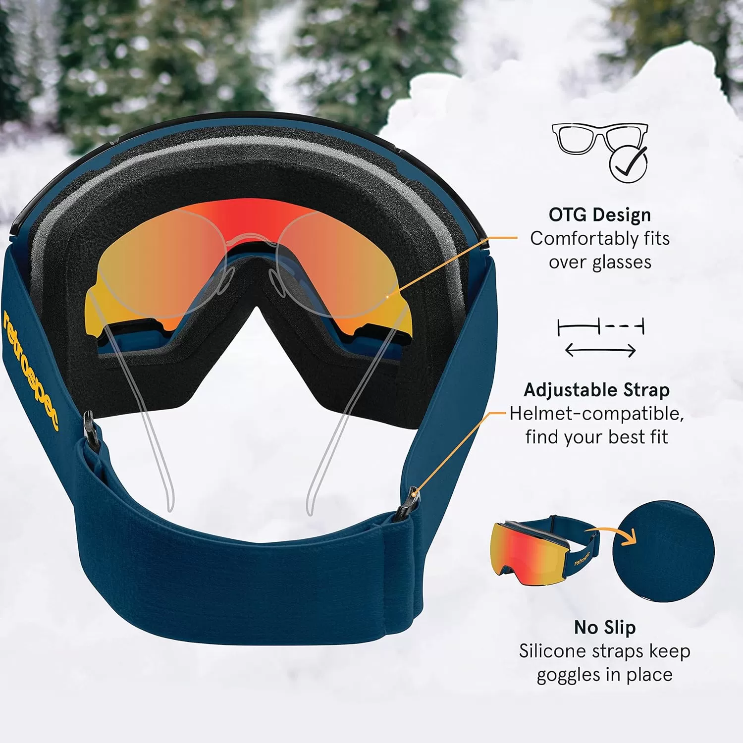 imageRetrospec Zenith Ski Goggles  Snowboard Goggles for Men Women Boys ampamp Girls  100 UV Protection AntiFog Snow GogglesMatte NavyHeliodor