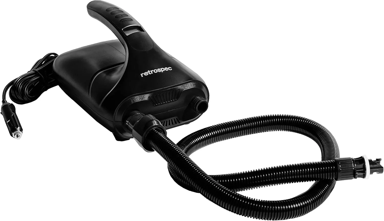 imageRetrospec iSUP Intelligent Dual Stage Electric Pump for Inflatable Stand Up Paddleboards  12 Volt DC Car Connector Pump wPressure Value LCD Screen ampamp FlexHose  Portable ampamp CompactBlack