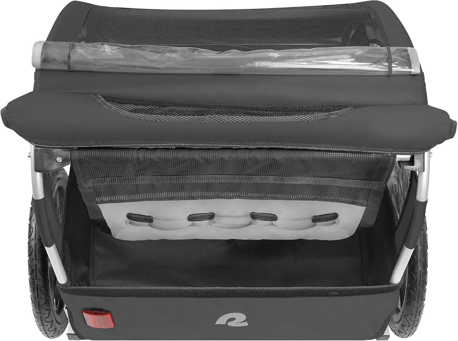 imageSingle ampamp Double Passenger Childrens FoldableCollapsible Tow Behind Bike Trailer with 16quot Wheels Safety Reflectors ampamp Rear Storage CompartmentBlack