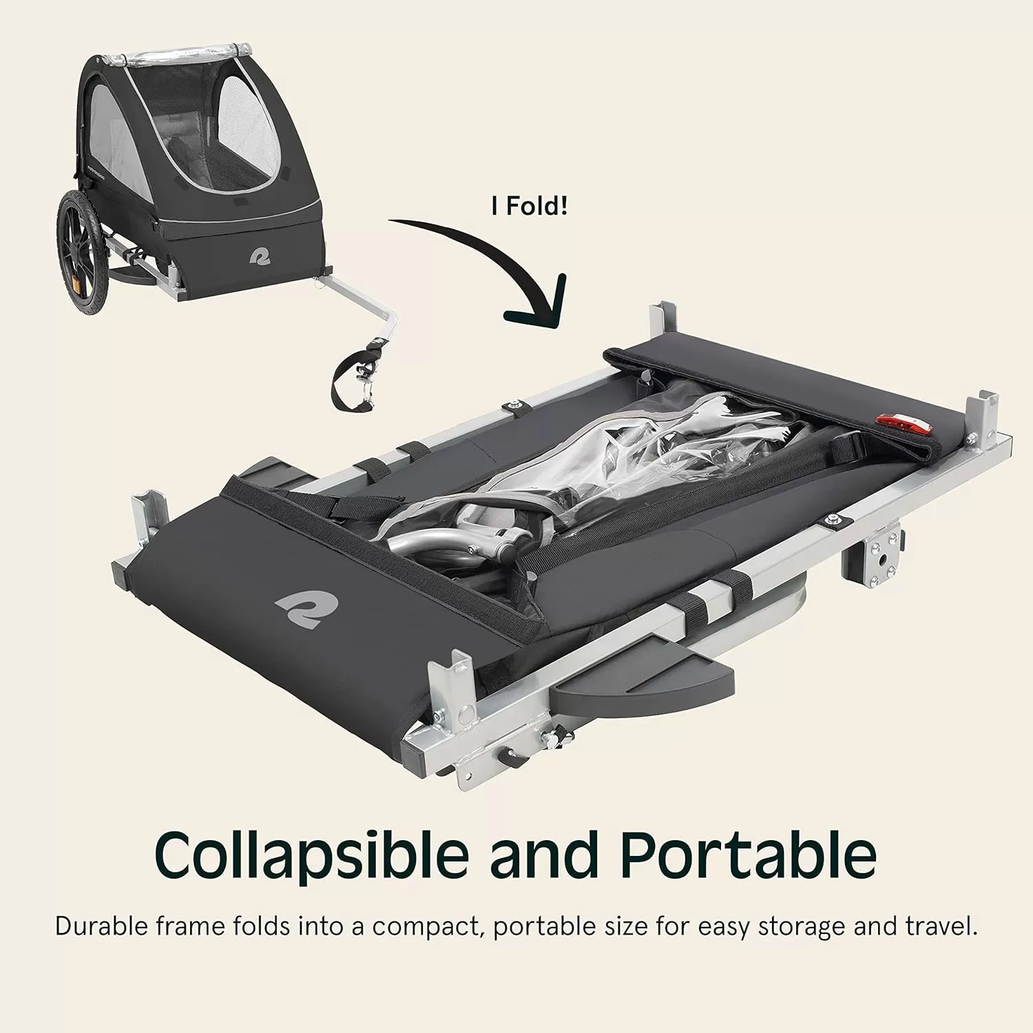 imageSingle ampamp Double Passenger Childrens FoldableCollapsible Tow Behind Bike Trailer with 16quot Wheels Safety Reflectors ampamp Rear Storage CompartmentBlack
