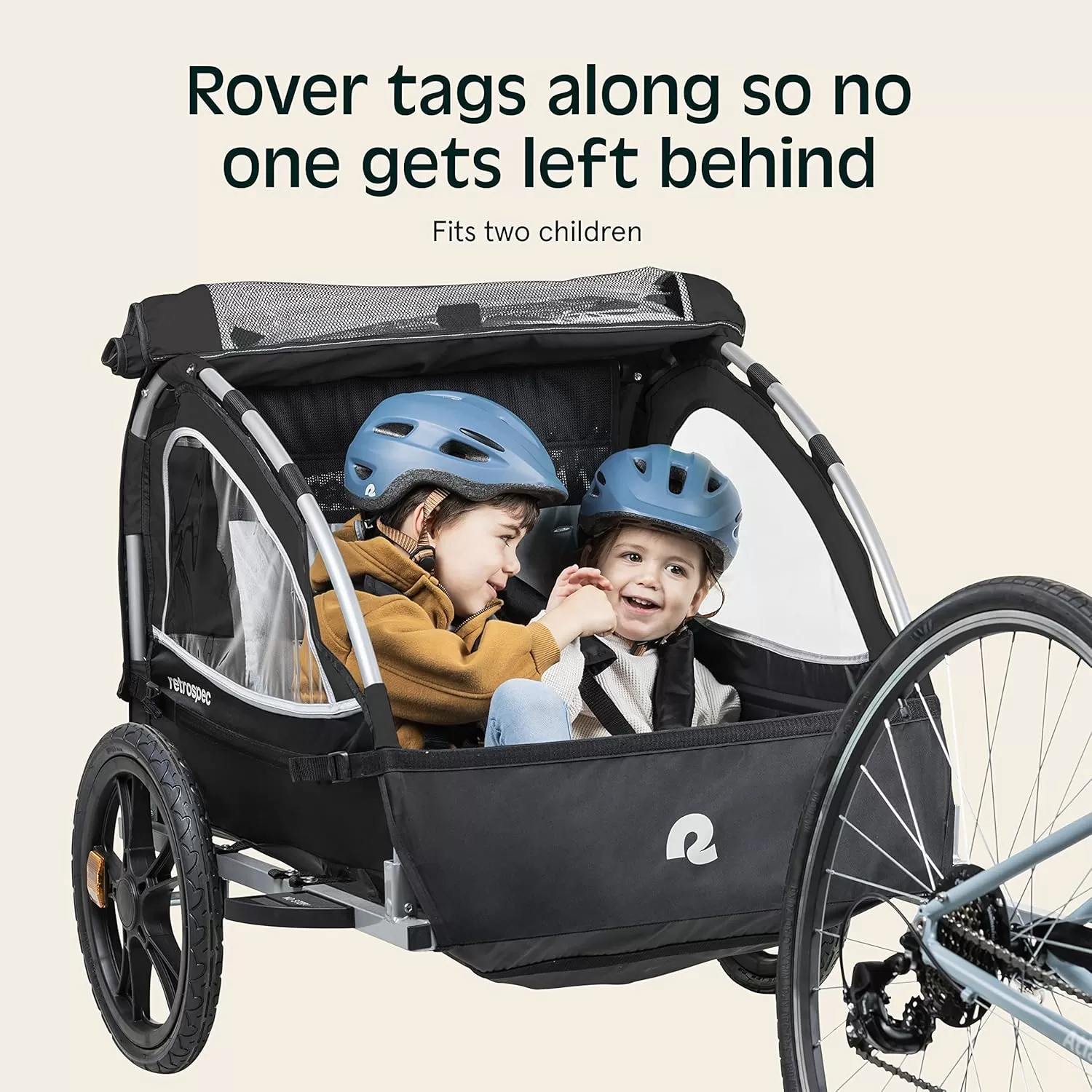imageSingle ampamp Double Passenger Childrens FoldableCollapsible Tow Behind Bike Trailer with 16quot Wheels Safety Reflectors ampamp Rear Storage CompartmentBlack